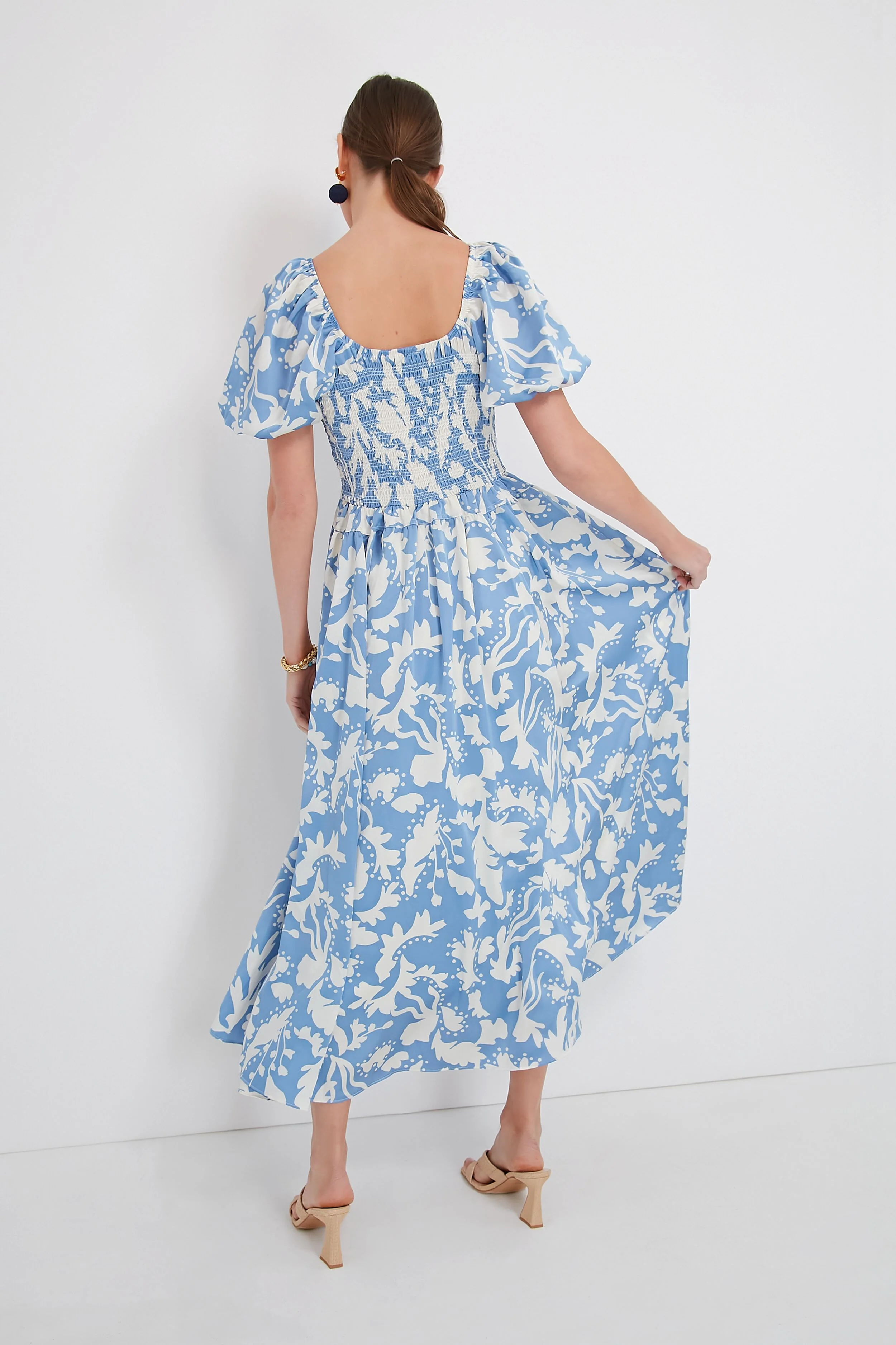 Blue Puff Sleeve Midi Dress - Image 4
