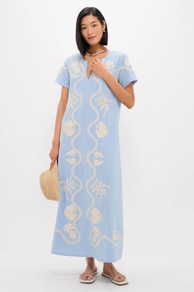 Blue Seersucker Embroidered James Dress - Image 4