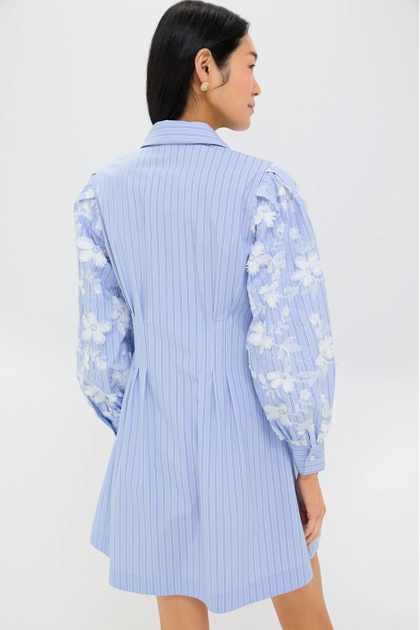 Blue Stripe Embroidery Mini Corinne Dress - Image 4