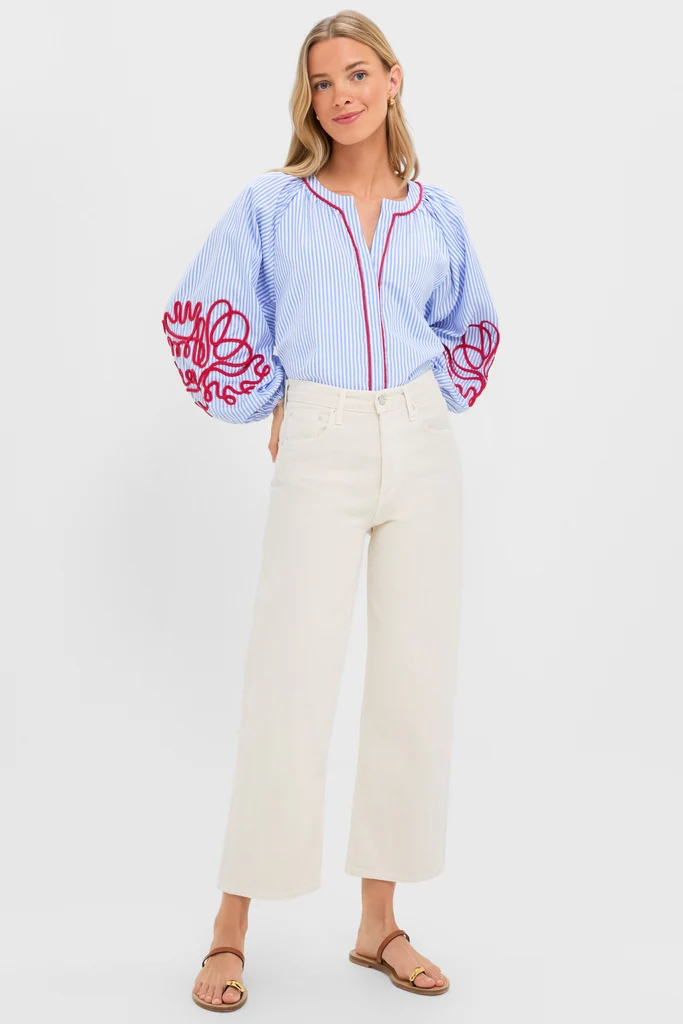 Blue Stripe & Red Soutache Stella Blouse - Image 6