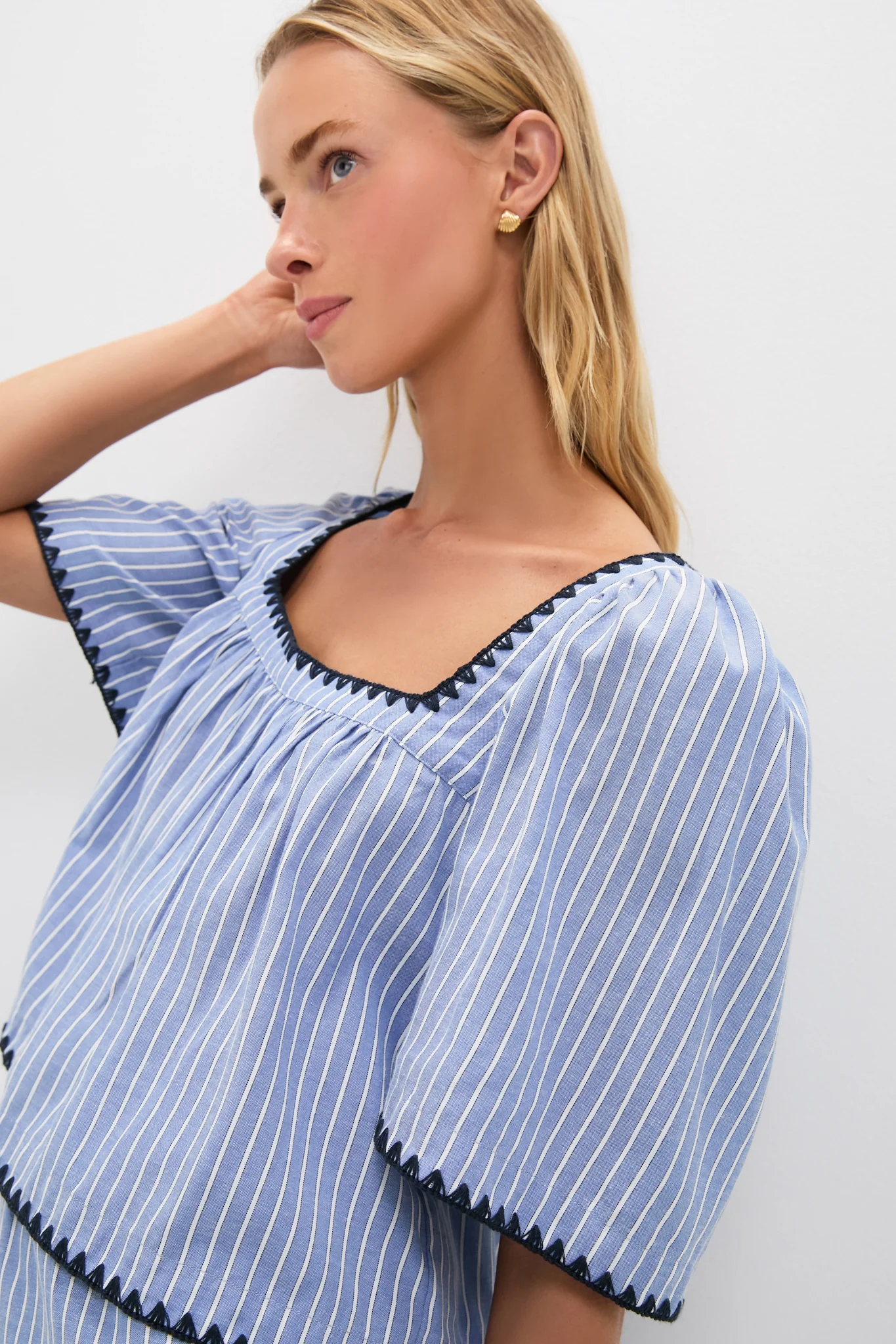 Blue Stripe Whipstitch Vivianna Top - Image 6
