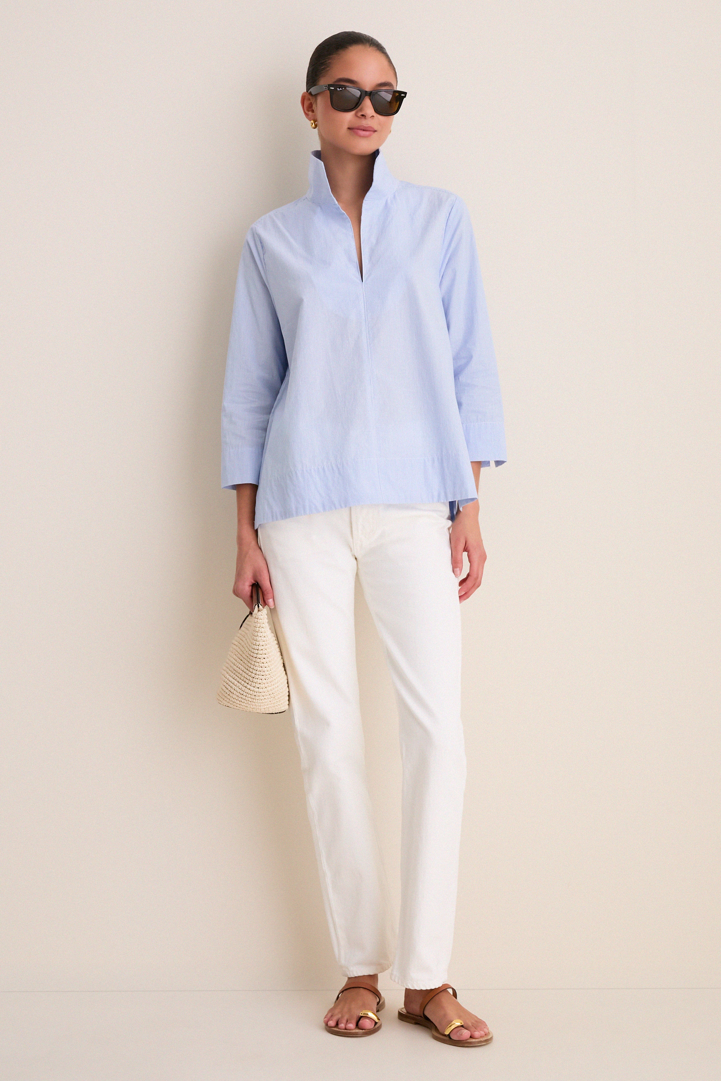 Blue Margot Stand Collar Blouse - Image 2