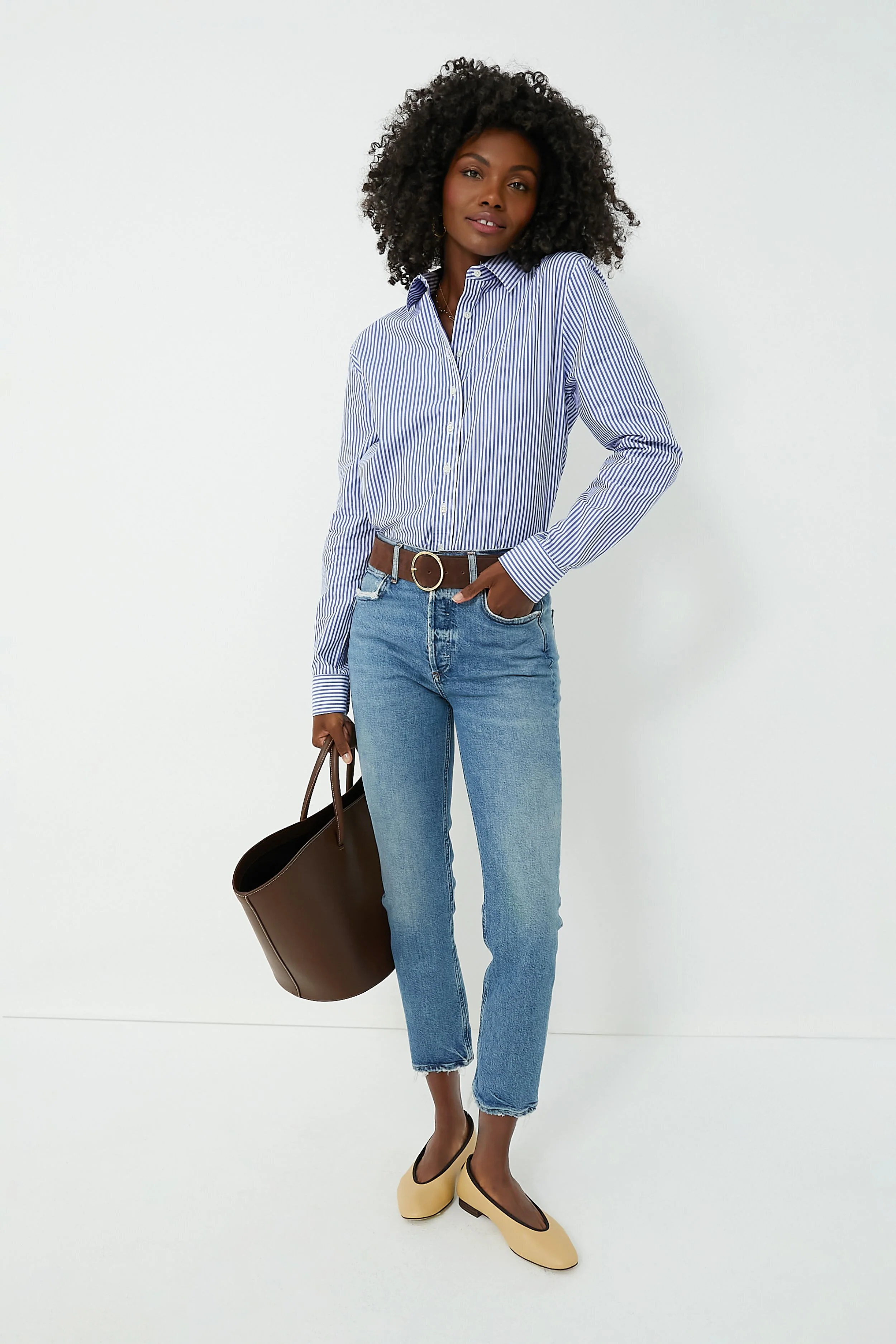 Blue and White Stripe Boyfriend Shirt - Image 6