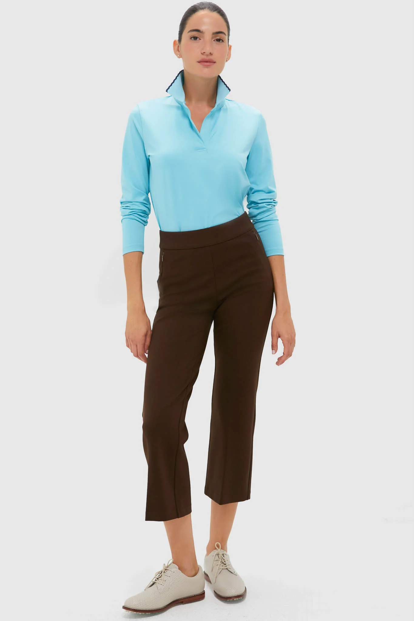 Bright Blue Long Sleeve Performance Jersey Caroline Polo - Image 2