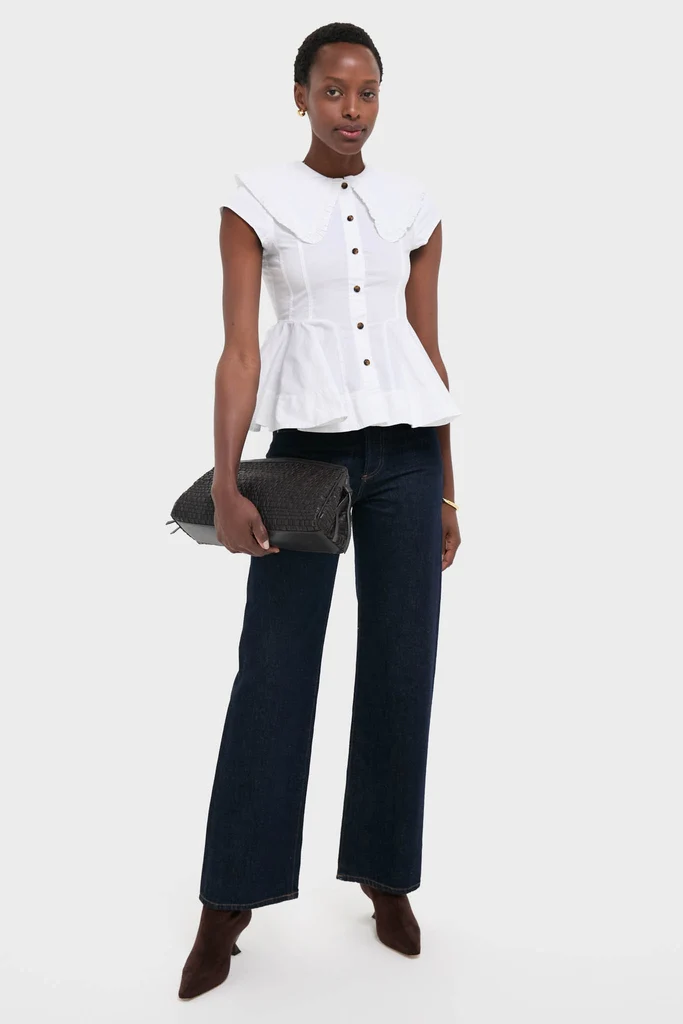 Bright White Stretch Cotton Peter Pan Collar Shirt - Image 2