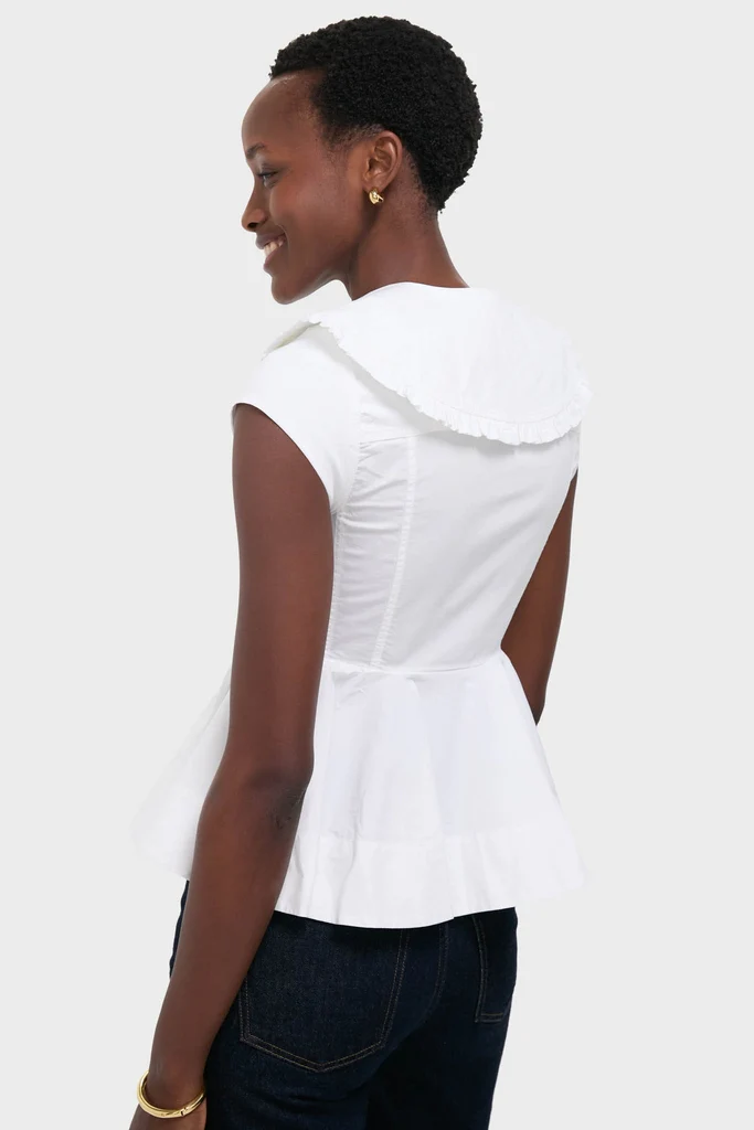 Bright White Stretch Cotton Peter Pan Collar Shirt - Image 4