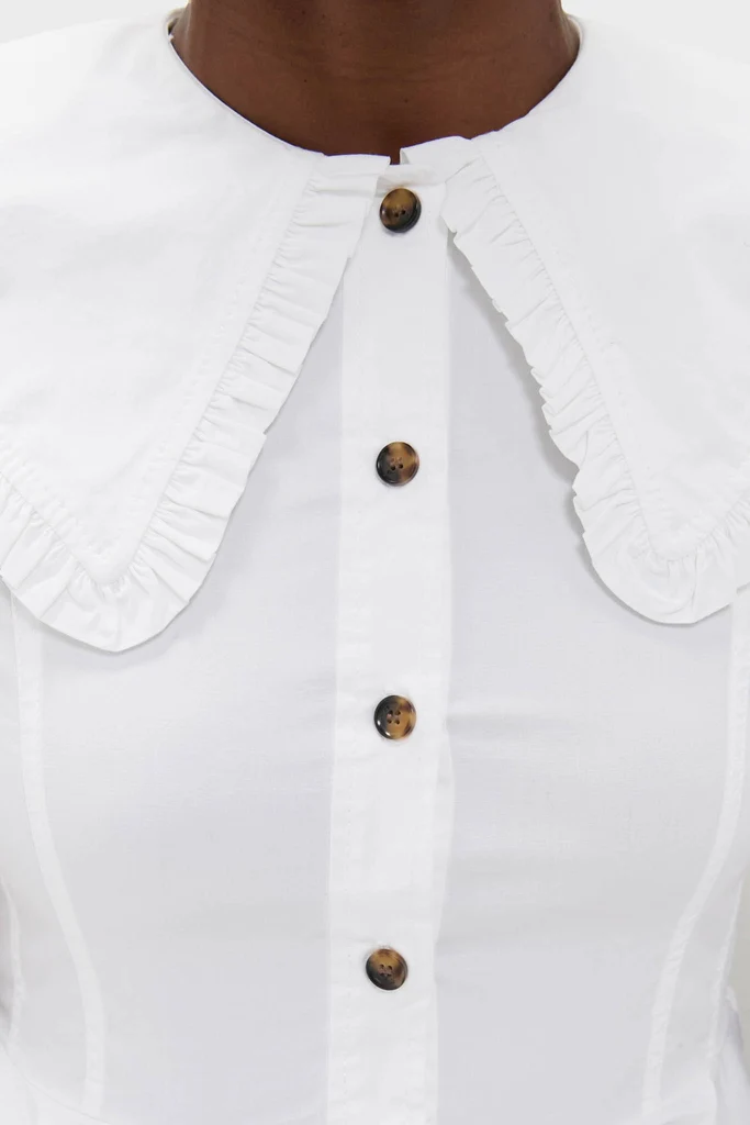 Bright White Stretch Cotton Peter Pan Collar Shirt - Image 5