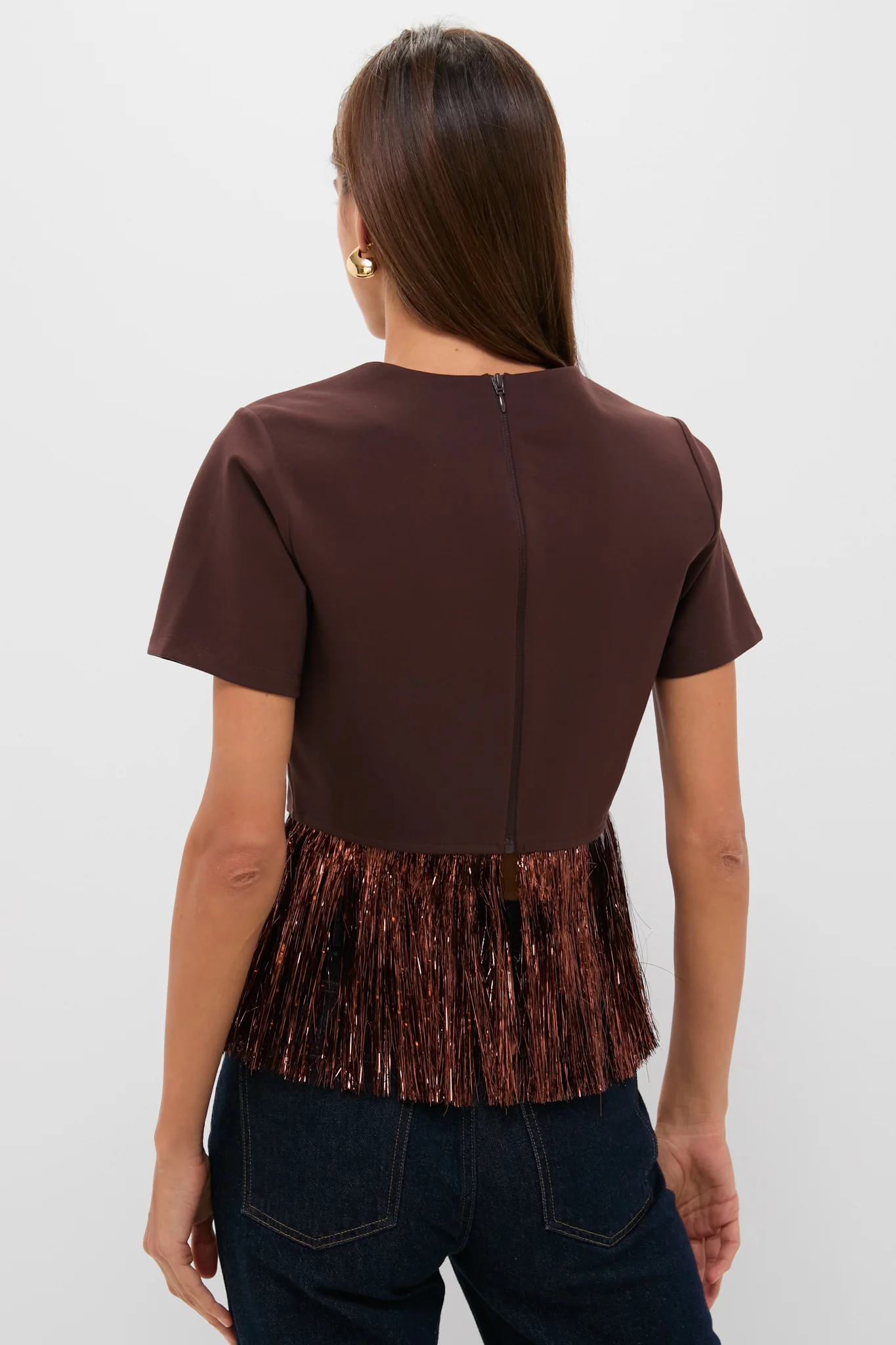Bronze Metallic Fringe Francie Short Sleeve Blouse - Image 4