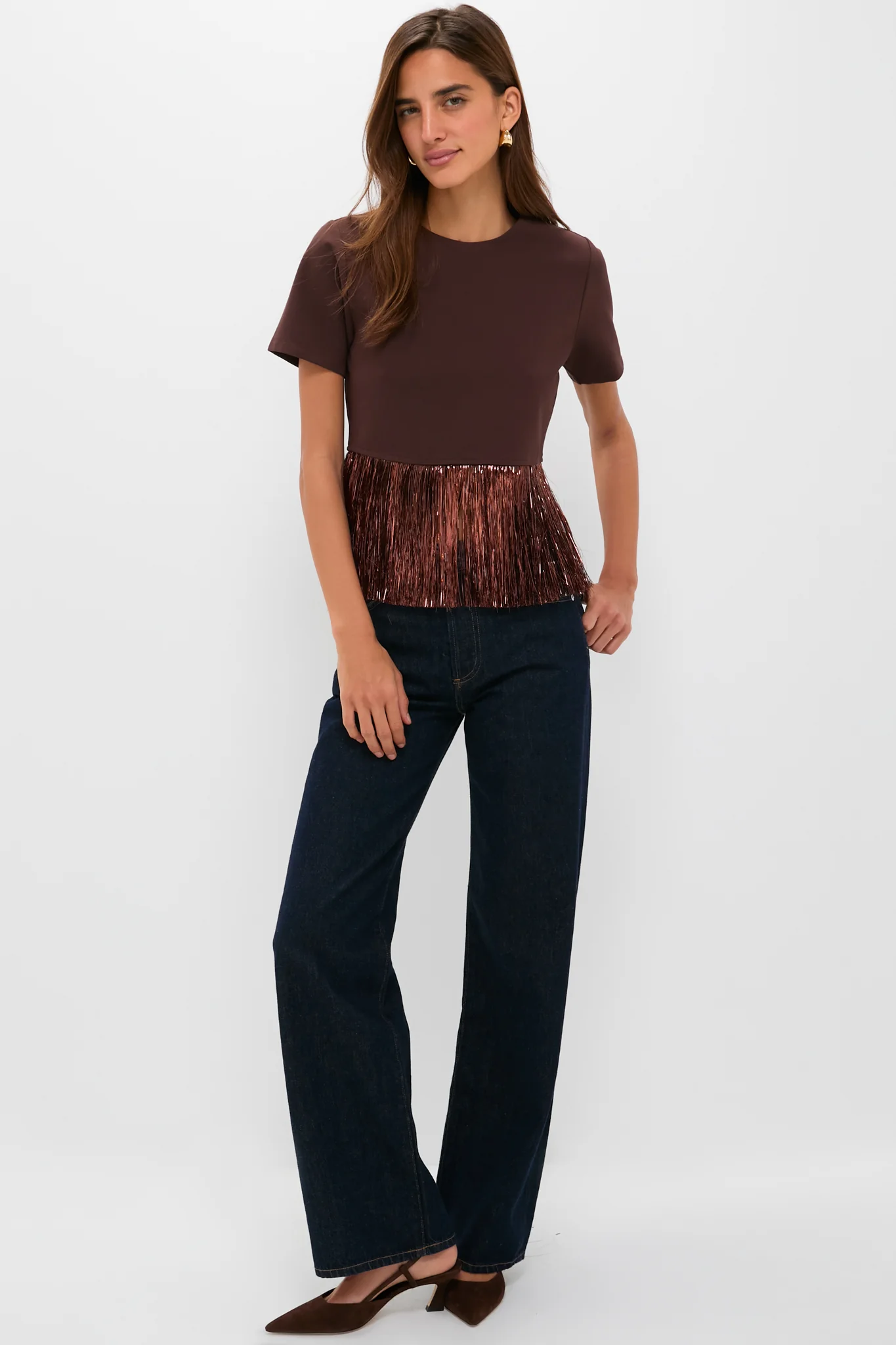 Bronze Metallic Fringe Francie Short Sleeve Blouse - Image 6