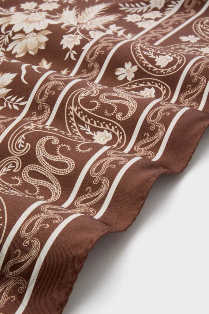 Brown Floral Medium Silk Scarf - Image 3