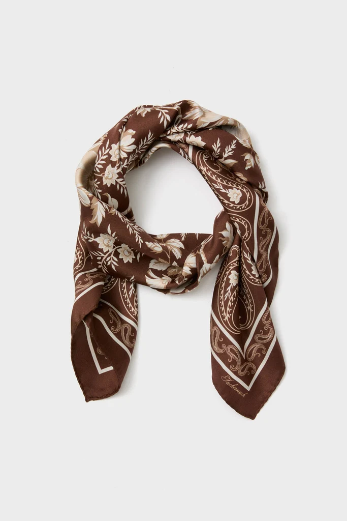 Brown Floral Medium Silk Scarf - Image 4