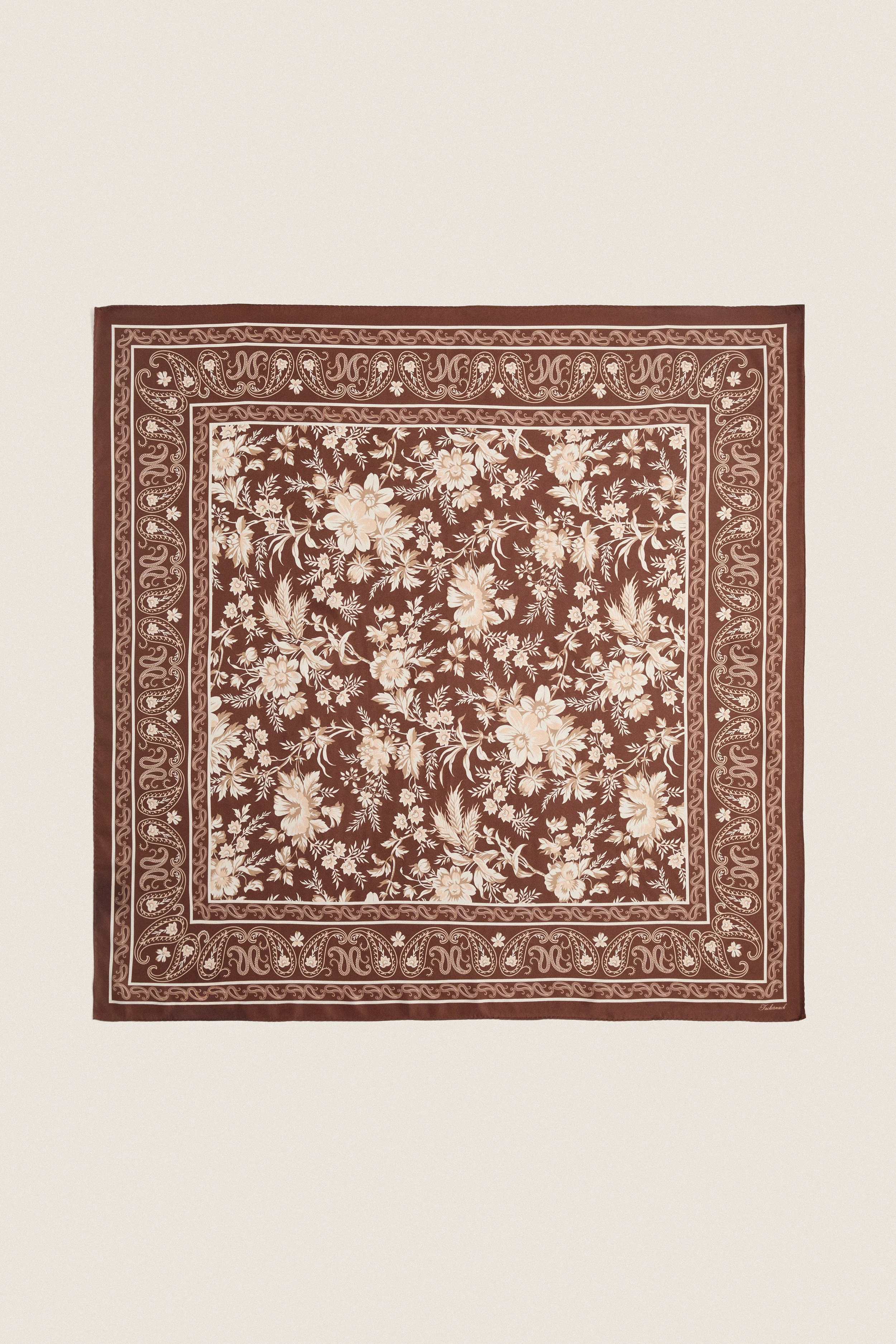 Brown Floral Medium Silk Scarf - Image 7