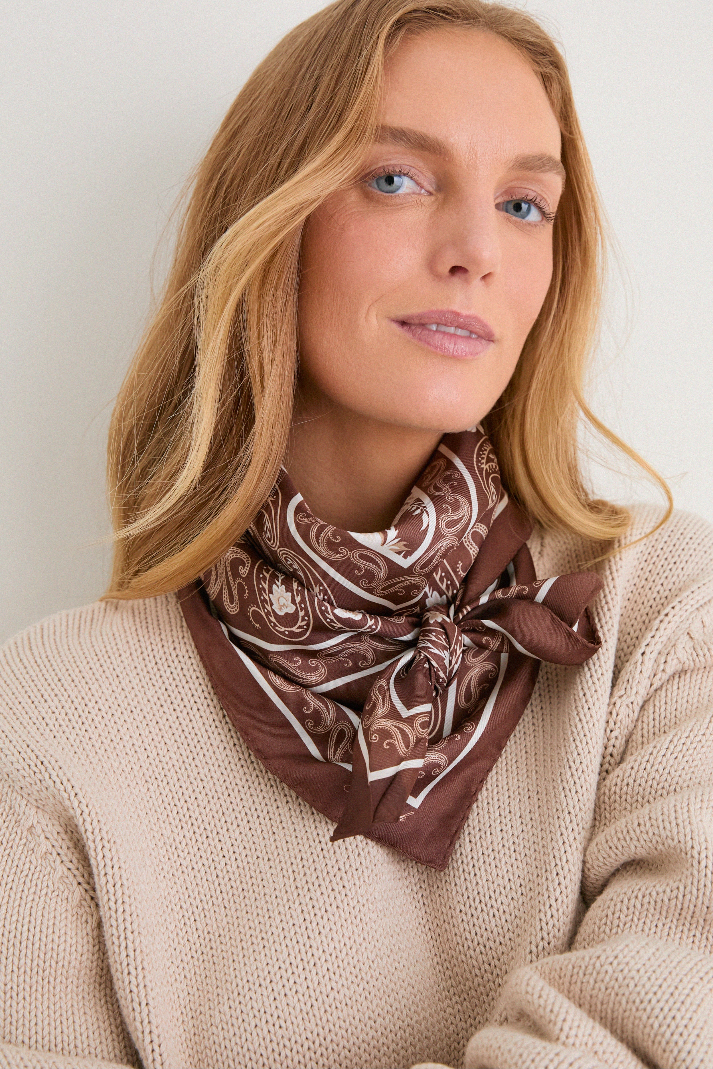 Brown Floral Medium Silk Scarf - Image 9