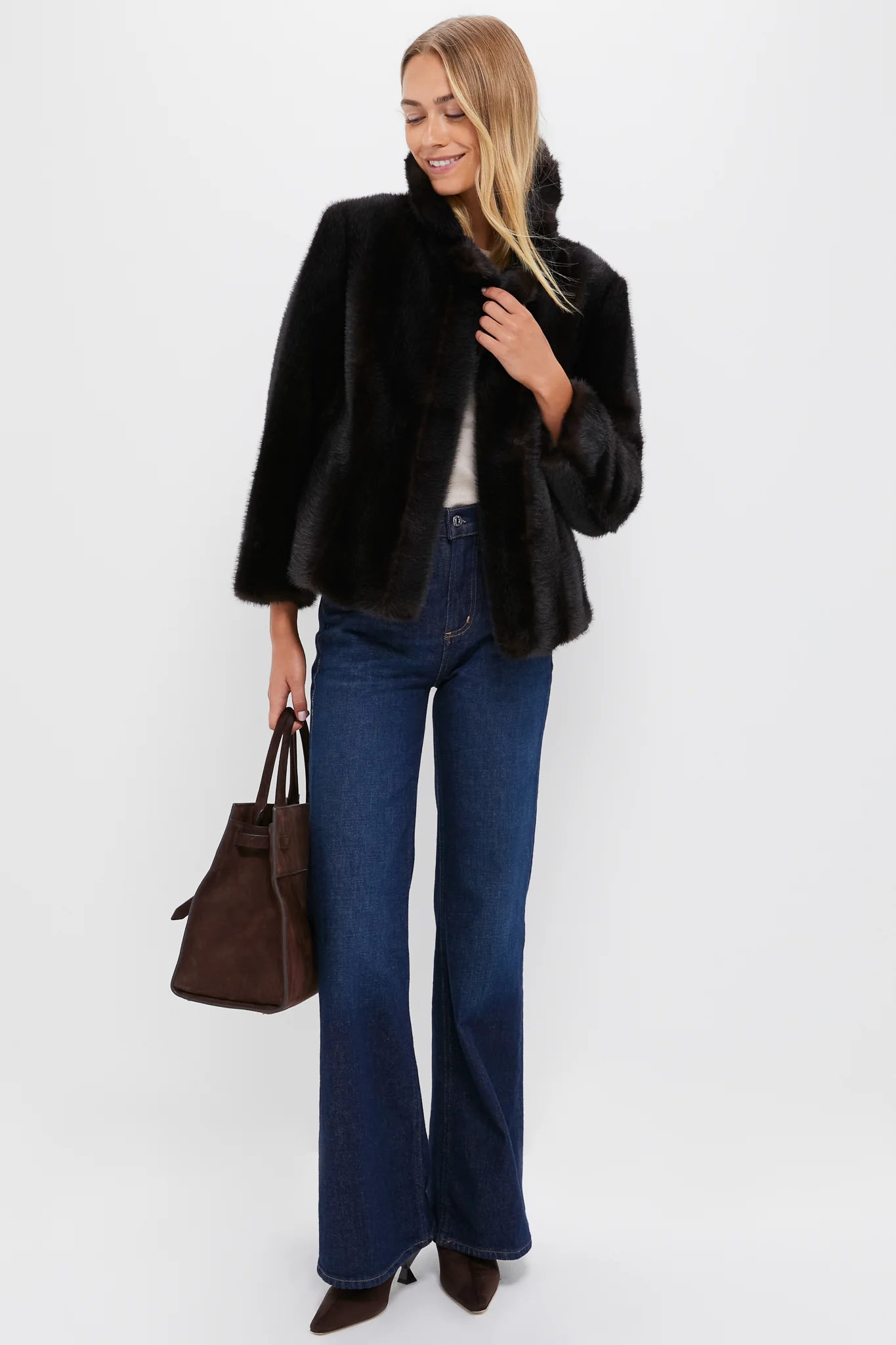 Brown Fur Cropped Carmella Coat - Image 2