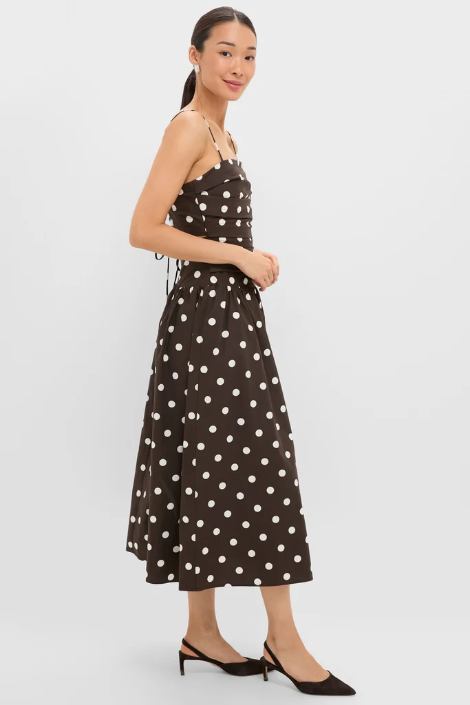 Brown Ivory Polka Dot Lainey Midi Dress - Image 3