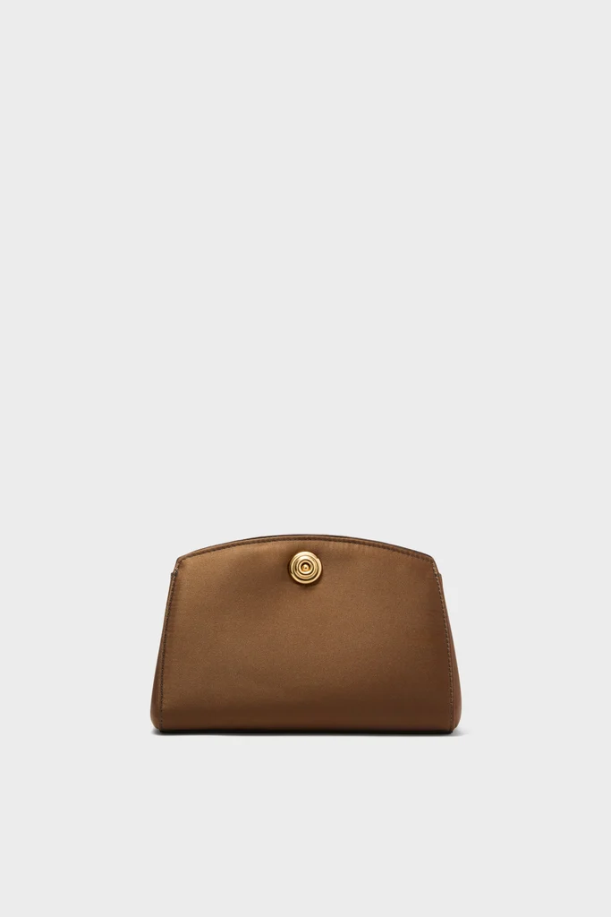Brown Satin Pushlock Clutch