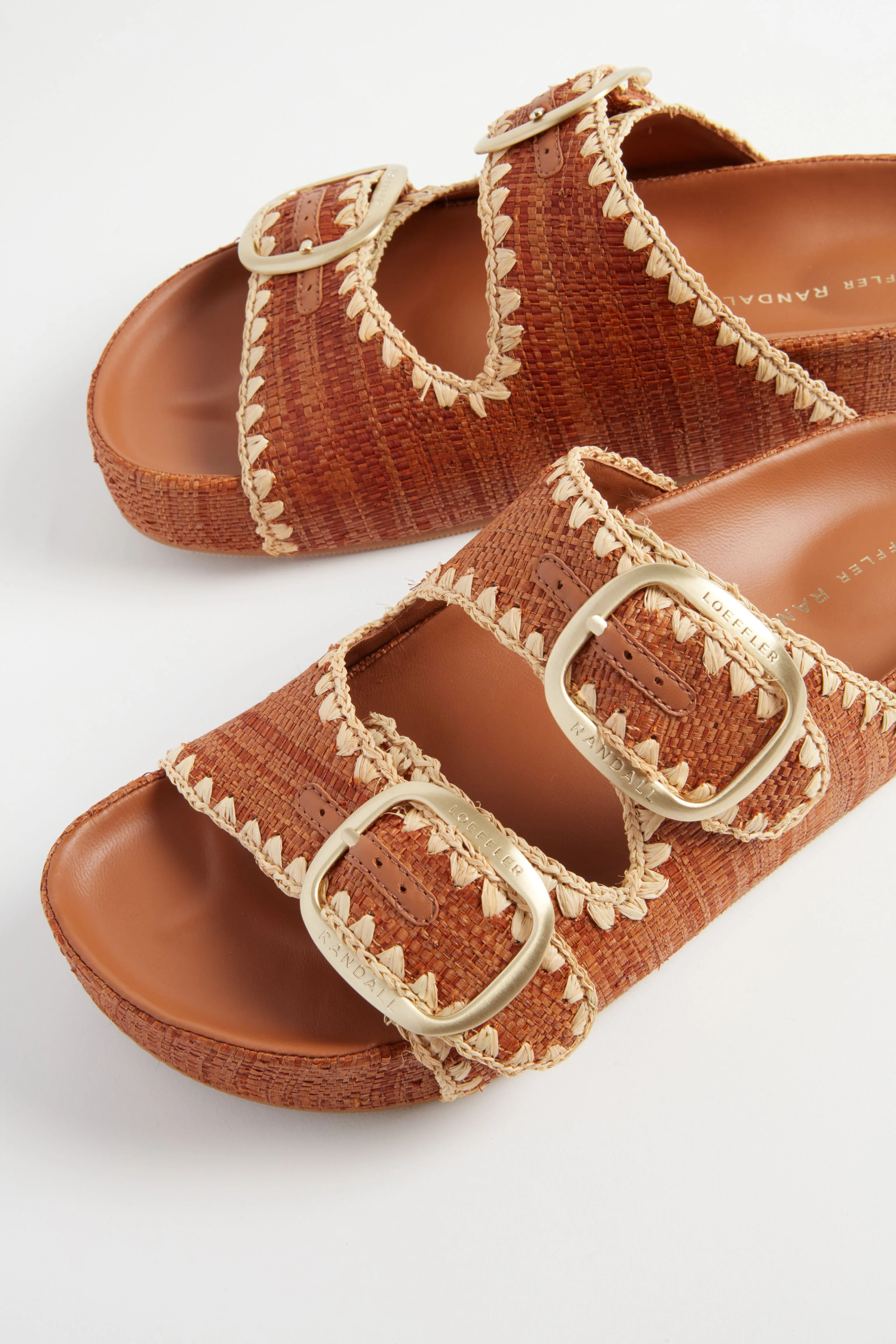 Brown Straw Theo Two Band Sandals - Image 7