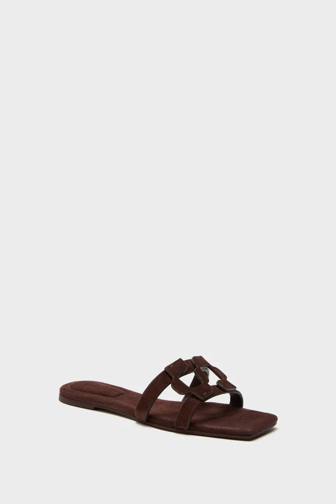 Cacao Simkhai Monogram Suede Flat Slides