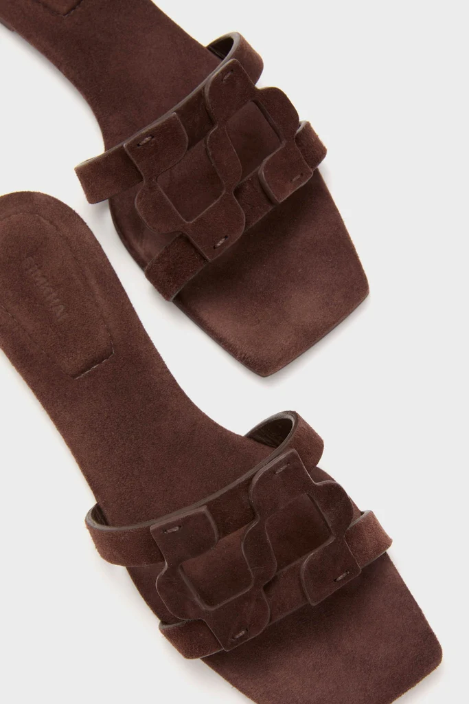 Cacao Simkhai Monogram Suede Flat Slides - Image 5