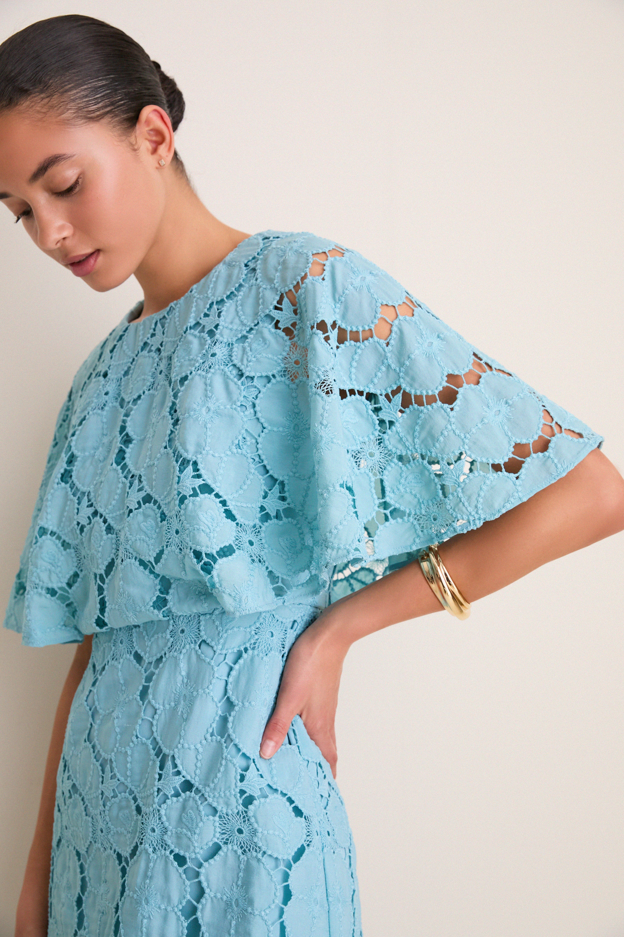 Cameo Blue Eyelet Cape Leah Dress - Image 2