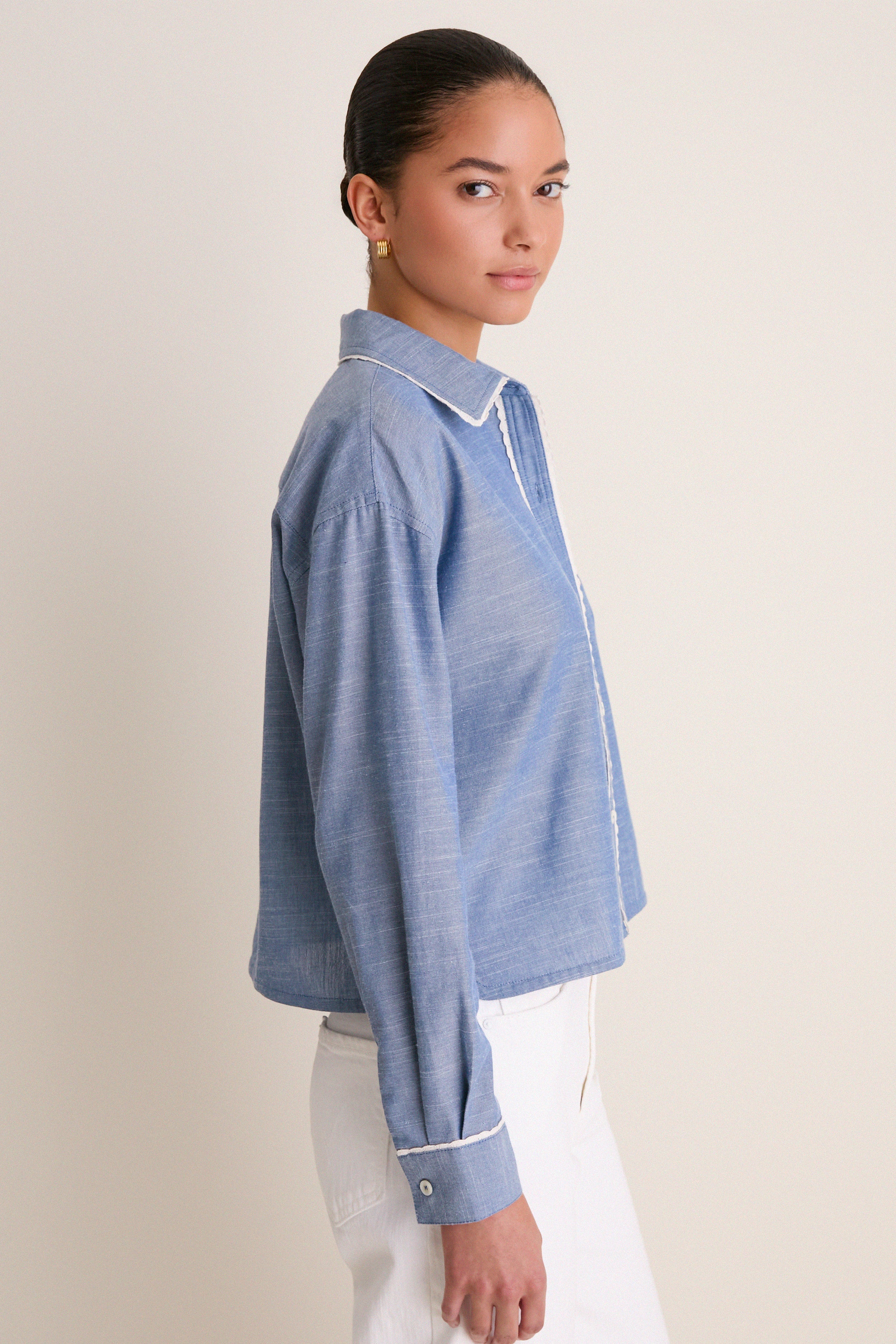 Chambray Cropped Jasper Button Down - Image 3