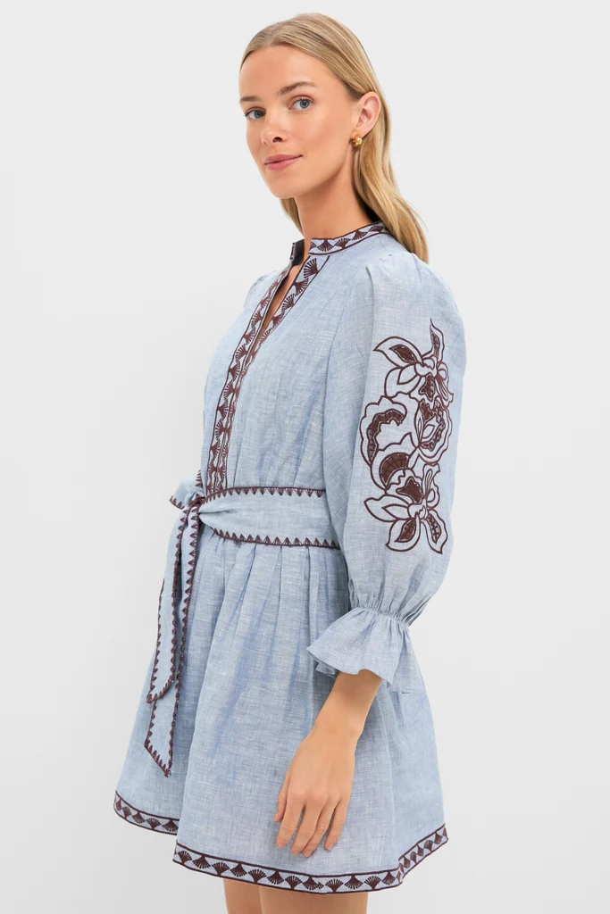 Chambray Embroidered Dowling Mini Dress - Image 4
