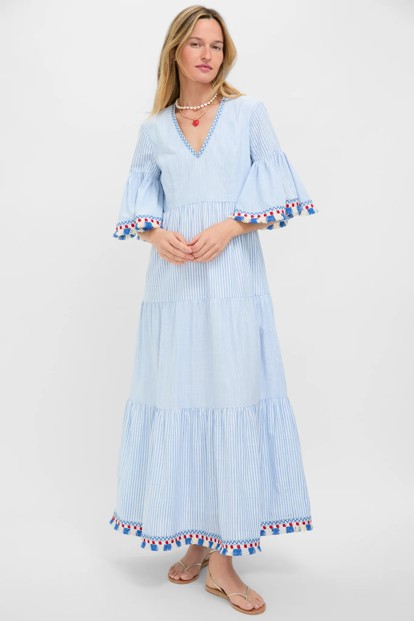 Chambray Stripe Fringe Ginger Dress