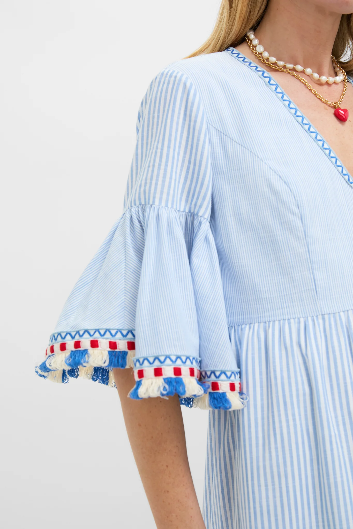 Chambray Stripe Fringe Ginger Dress - Image 5
