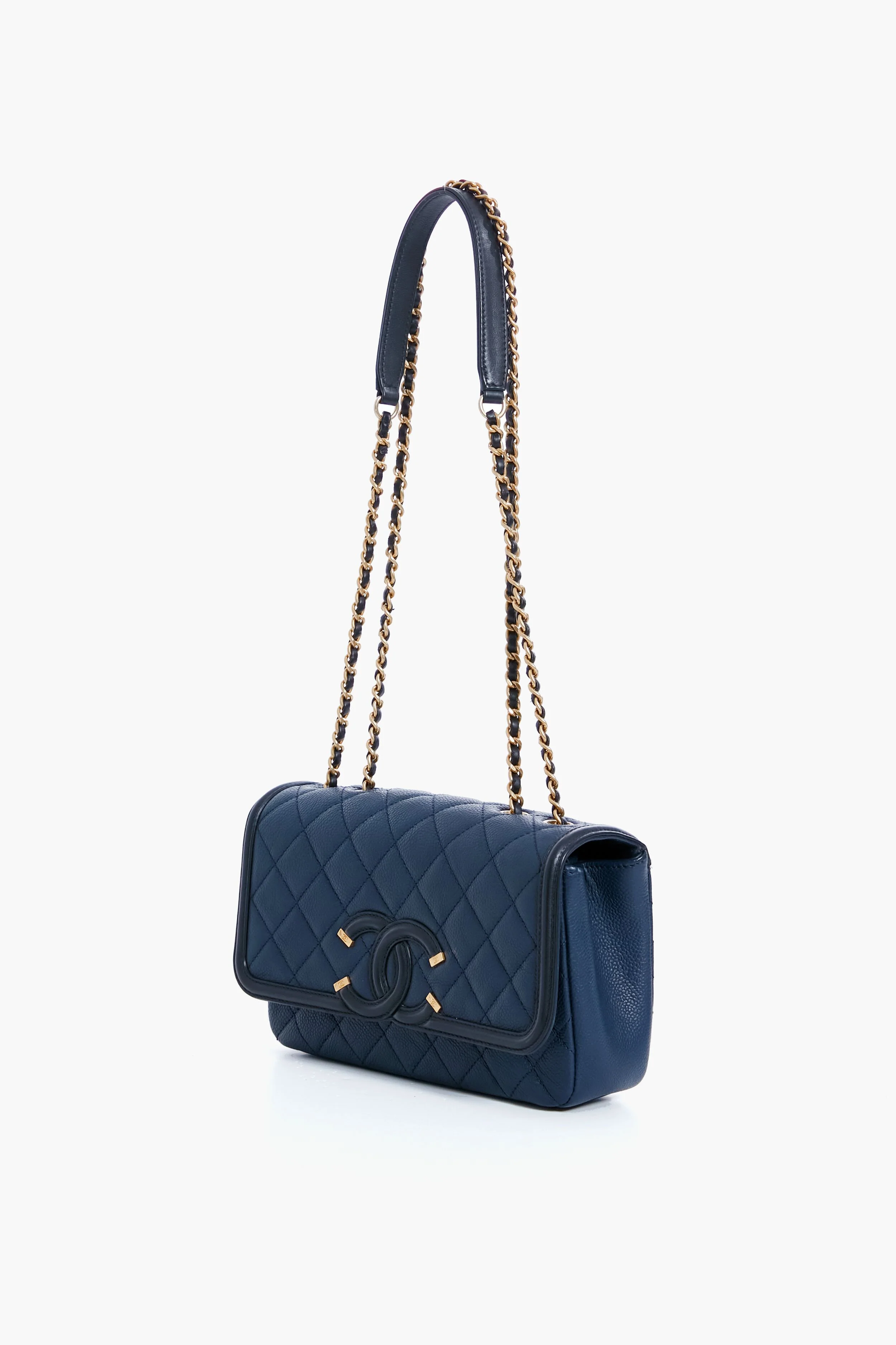 CHANEL Black and Navy Filigree Flap Shoulder Bag - Image 3