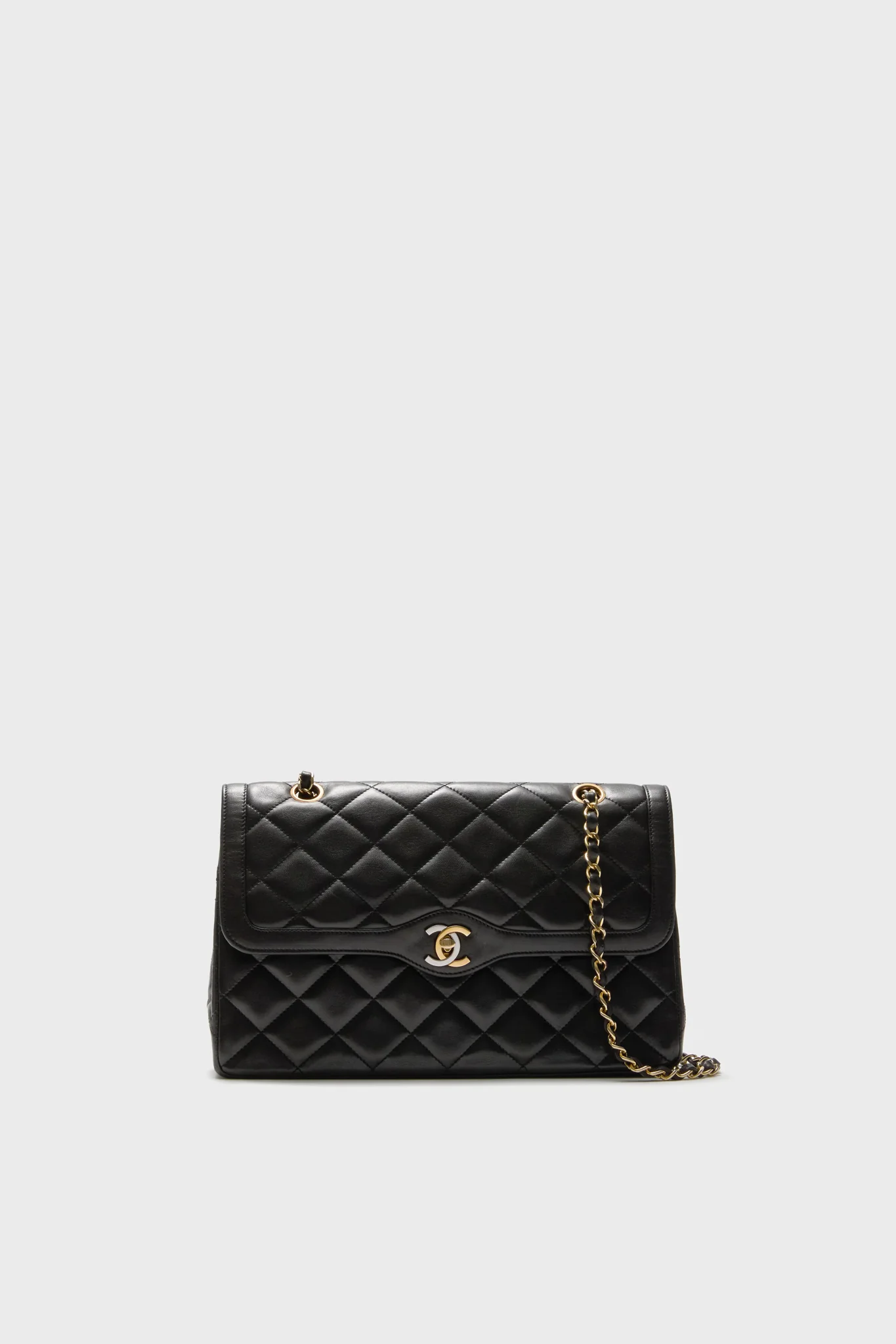 CHANEL Black Lambskin Quilted Medium Paris Limited Double Flap Shoulder Bag