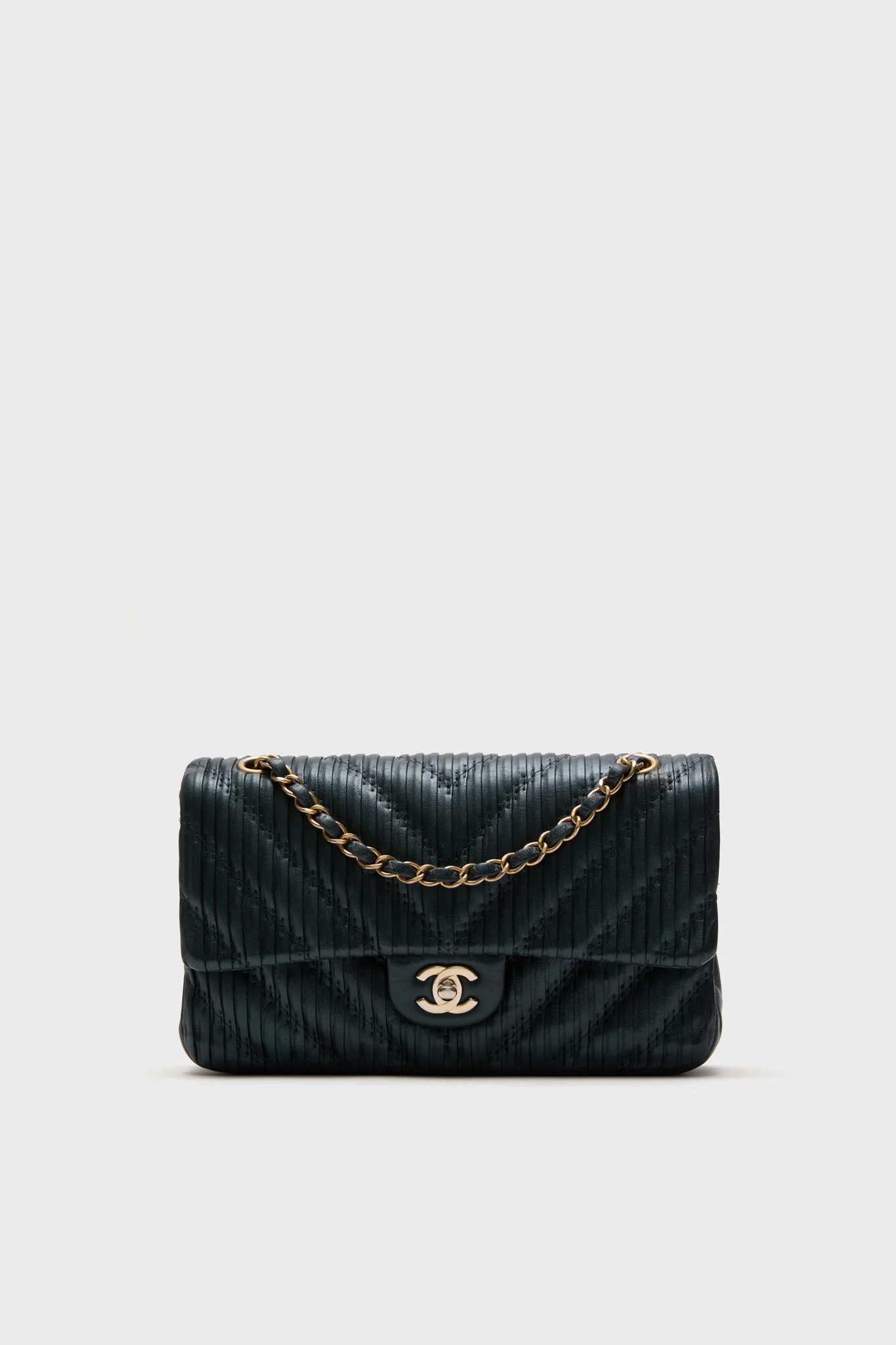 CHANEL Blue Calfskin Coco Pleats Double Flap Bag