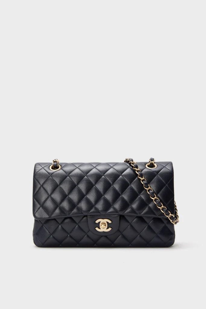 CHANEL Navy Blue Lambskin Double Flap