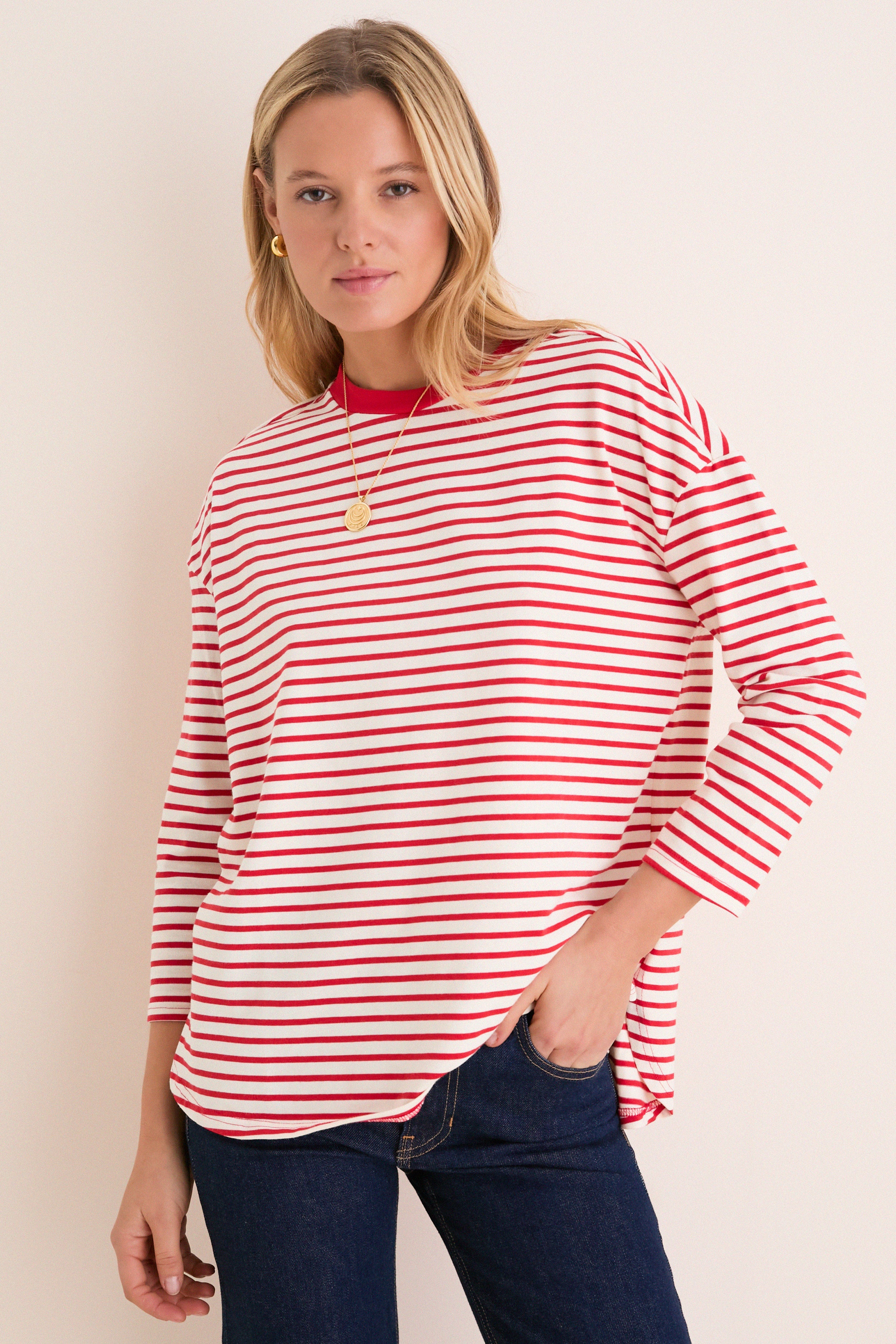 Cherry Striped Knit Popover