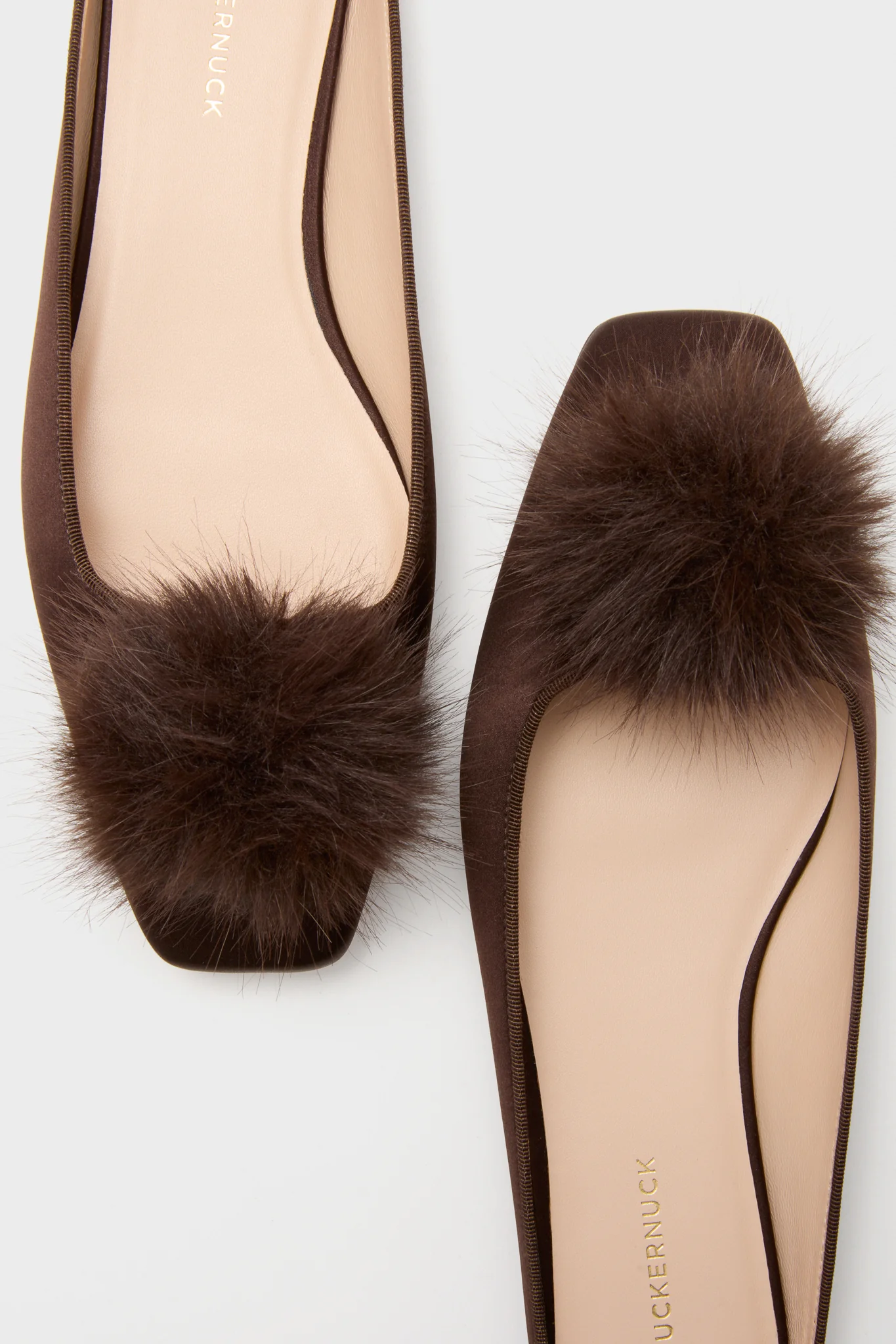 Chocolate Satin Nilli Flats with Pom Pom - Image 5