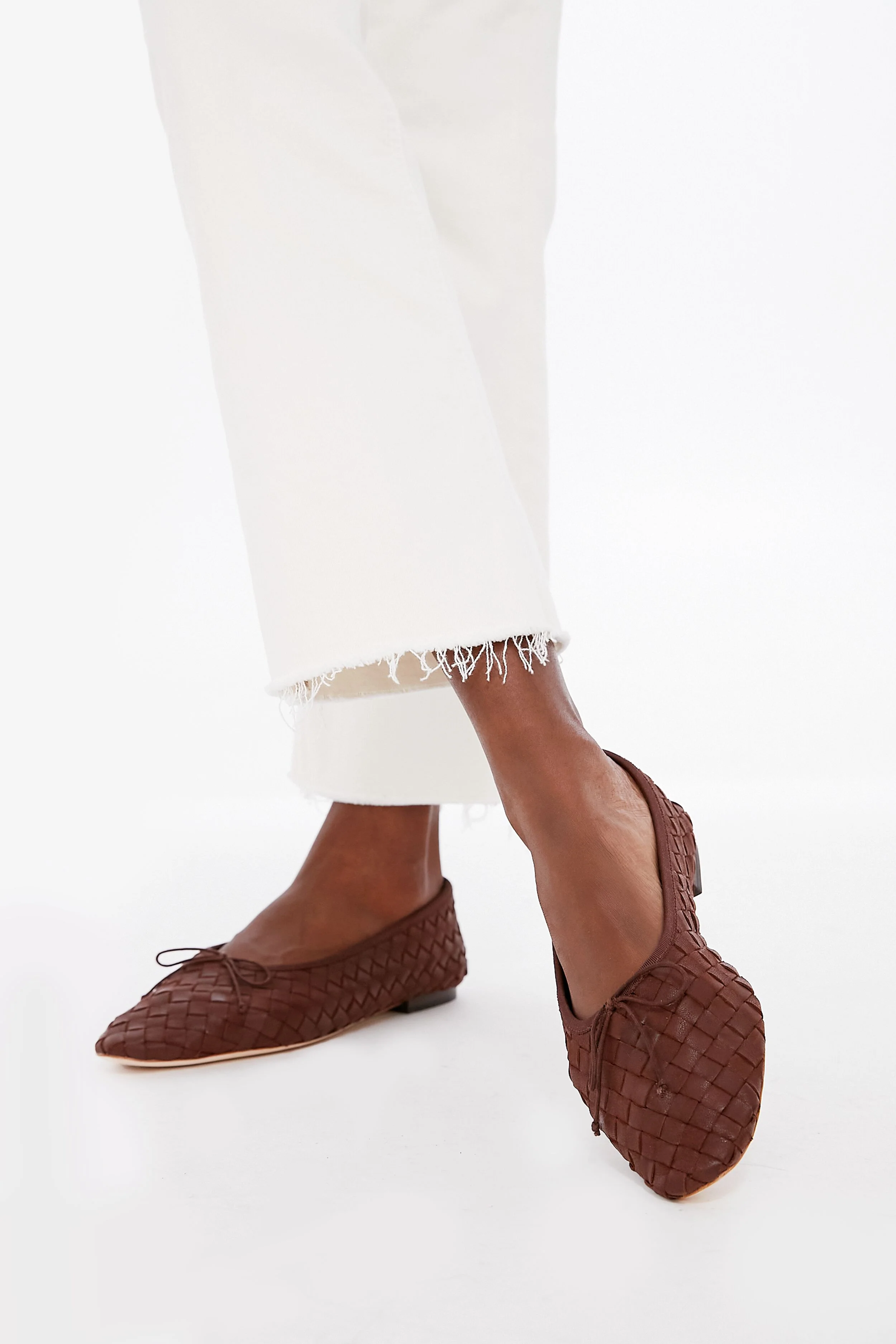 Chocolate Woven Leather Landry Flats - Image 2
