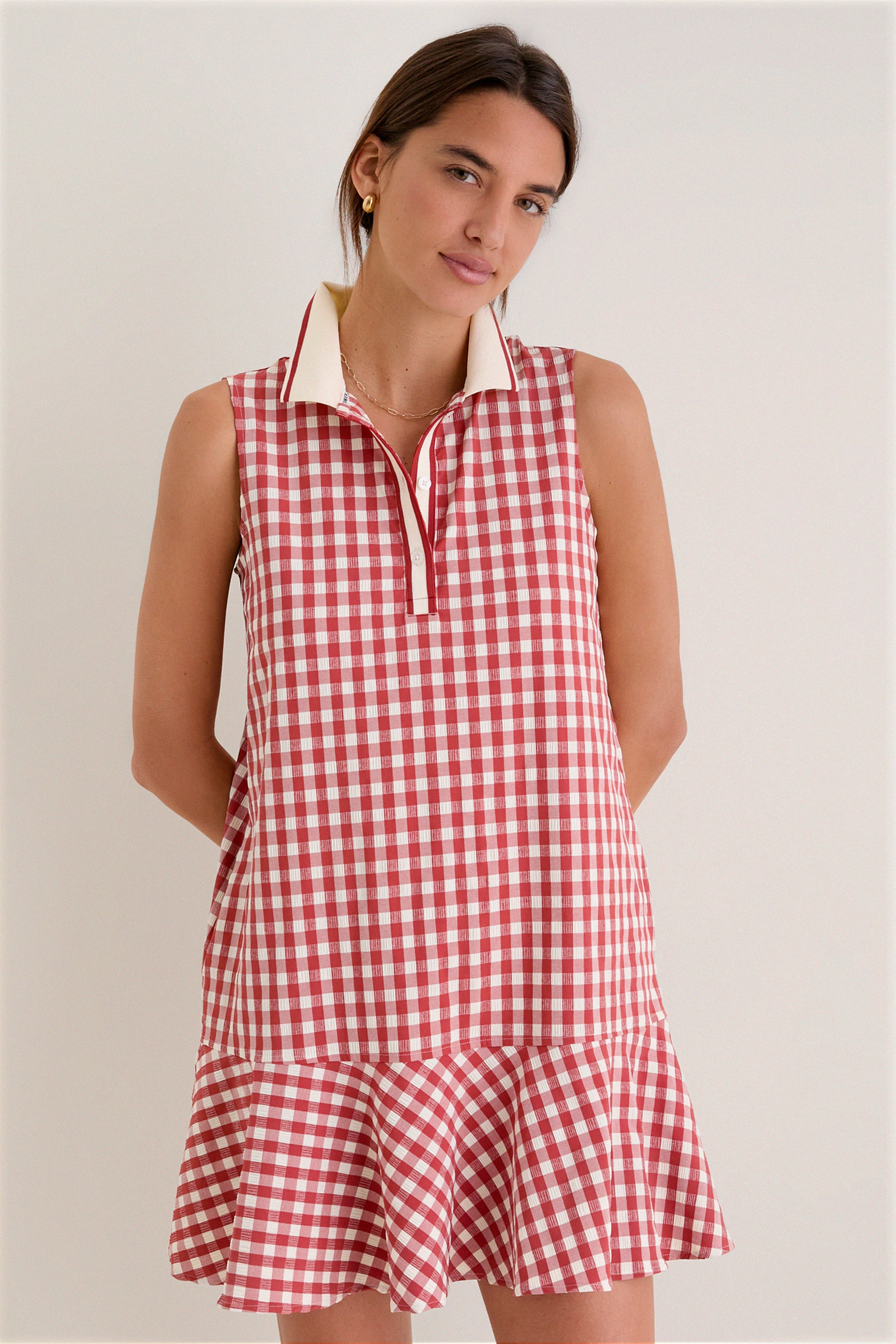 Clay Gingham Sleeveless Performance Seersucker May Golf Dress - Image 8