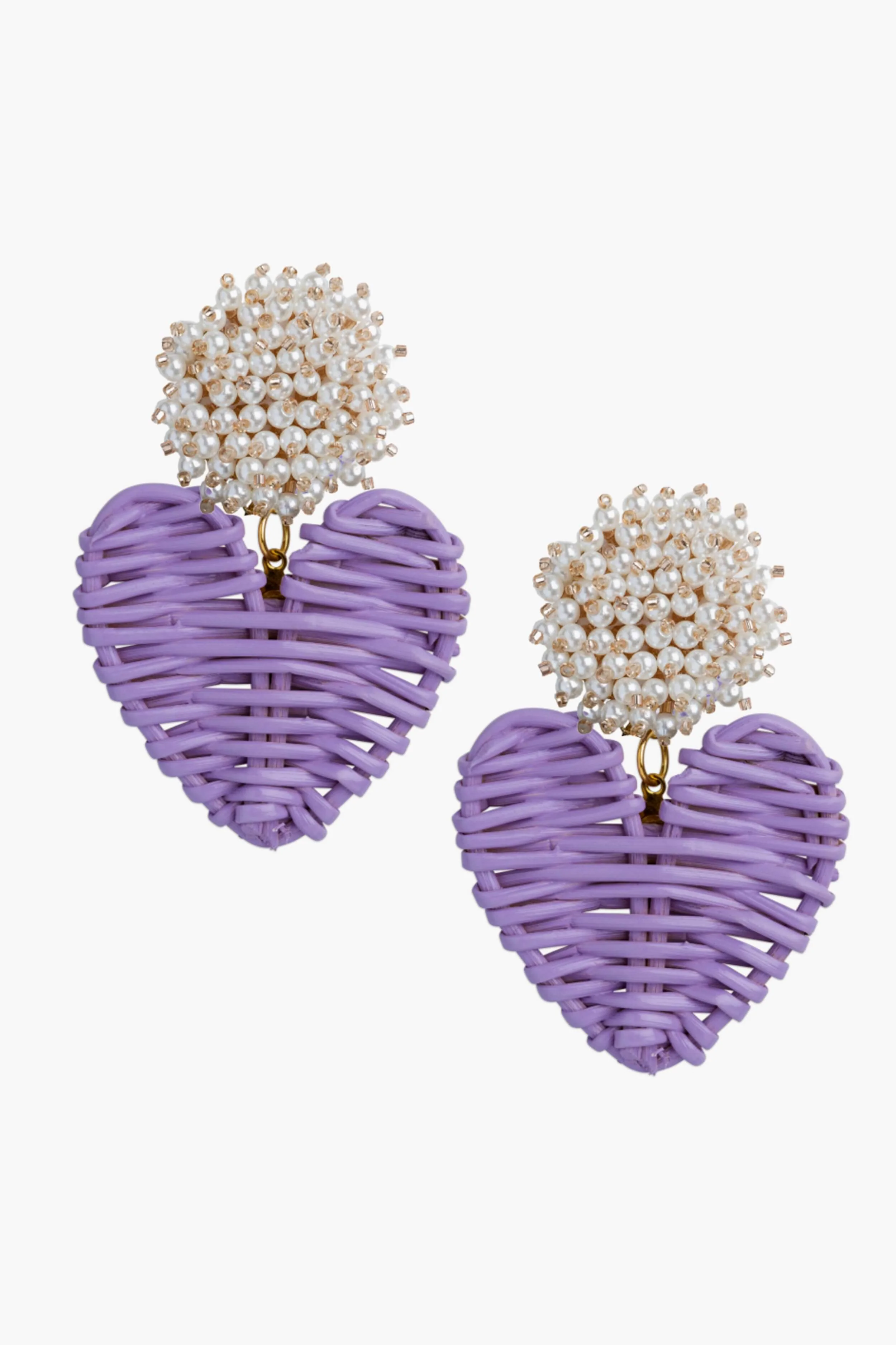 Cluster Pearl Lilac Rattan Hearts Earrings - Image 2