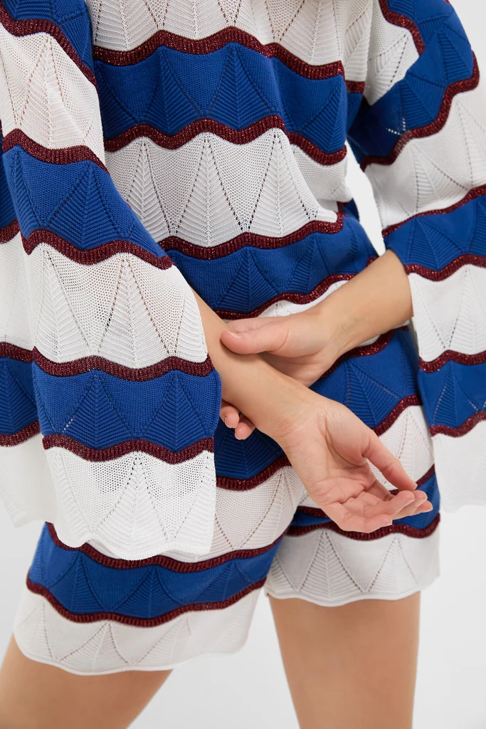 Color Block Ecru and Blue Hang Ten Pullover - Image 2