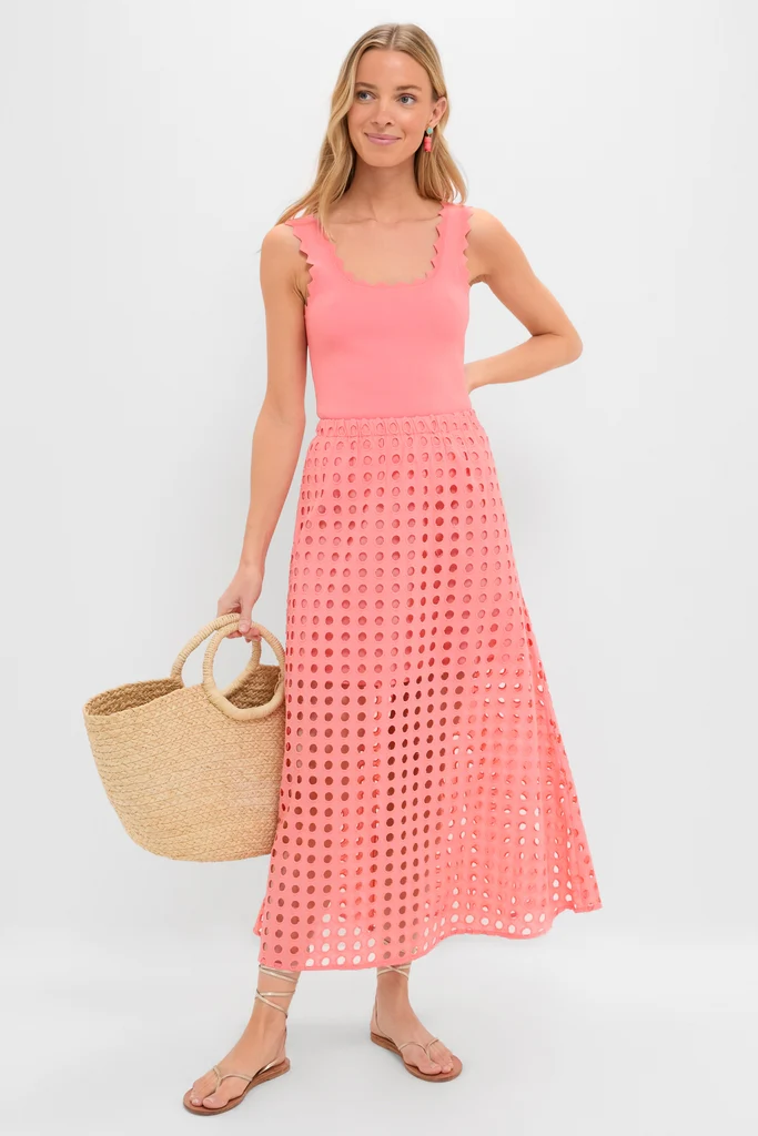 Coral Cotton Eyelet Eve Skirt - Image 2