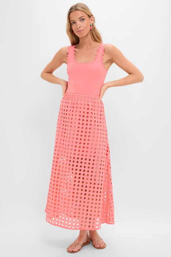 Coral Cotton Eyelet Eve Skirt - Image 6