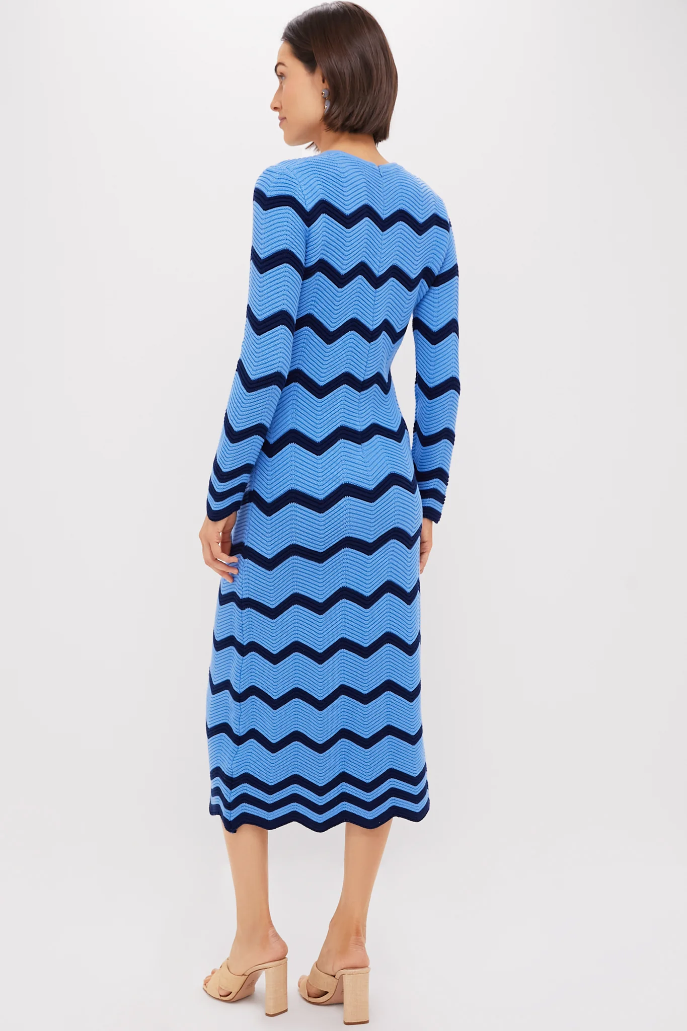 Cornflower Blue & Navy Zig-Zag Stripe Callan Knit Midi Dress - Image 4
