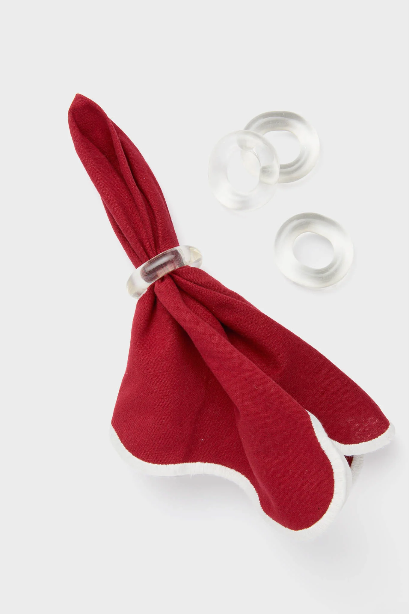 Cranberry and White Scalloped Napkins Set of 4 - Image 5