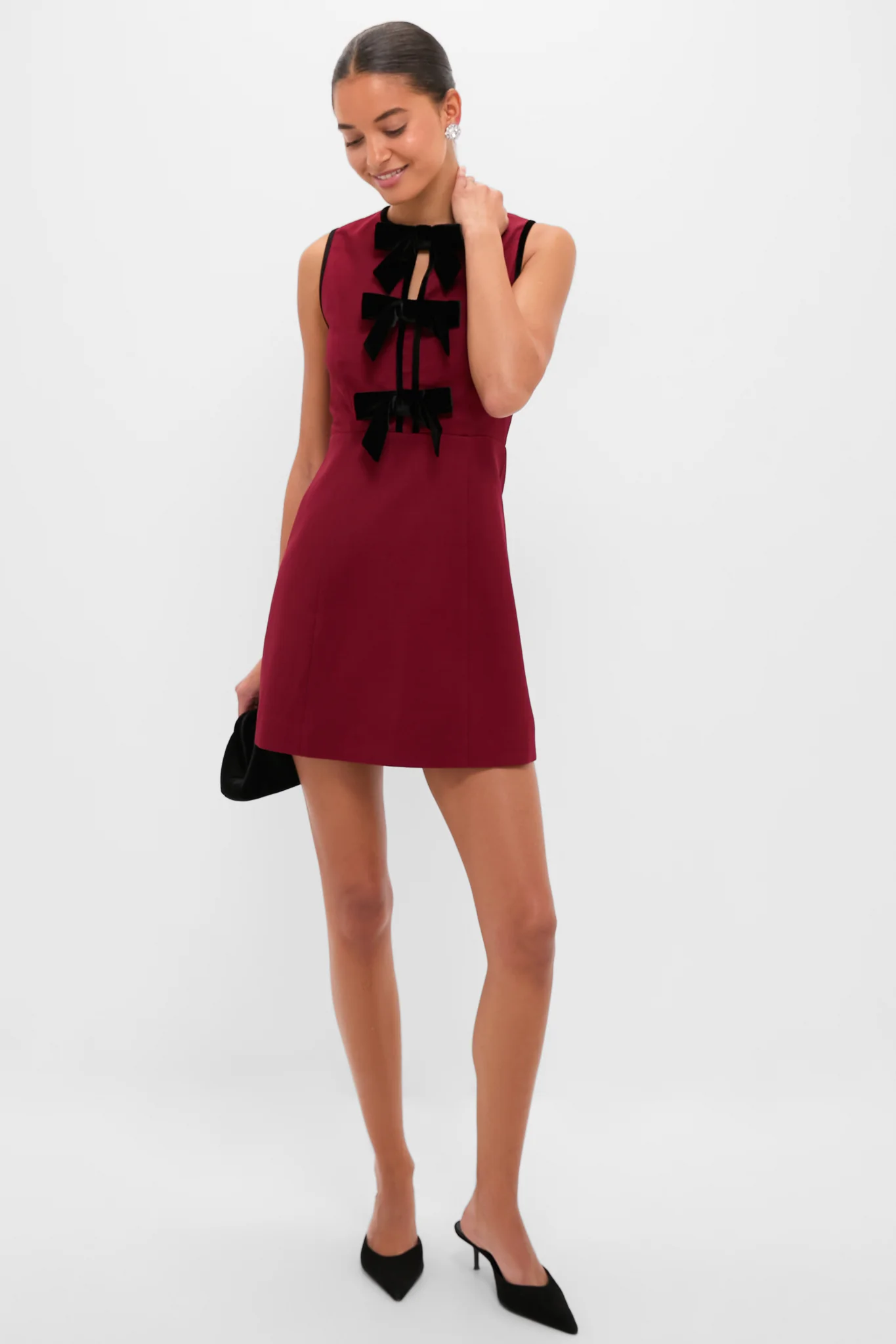 Cranberry Velvet Bow Jaclyn Mini Dress - Image 2