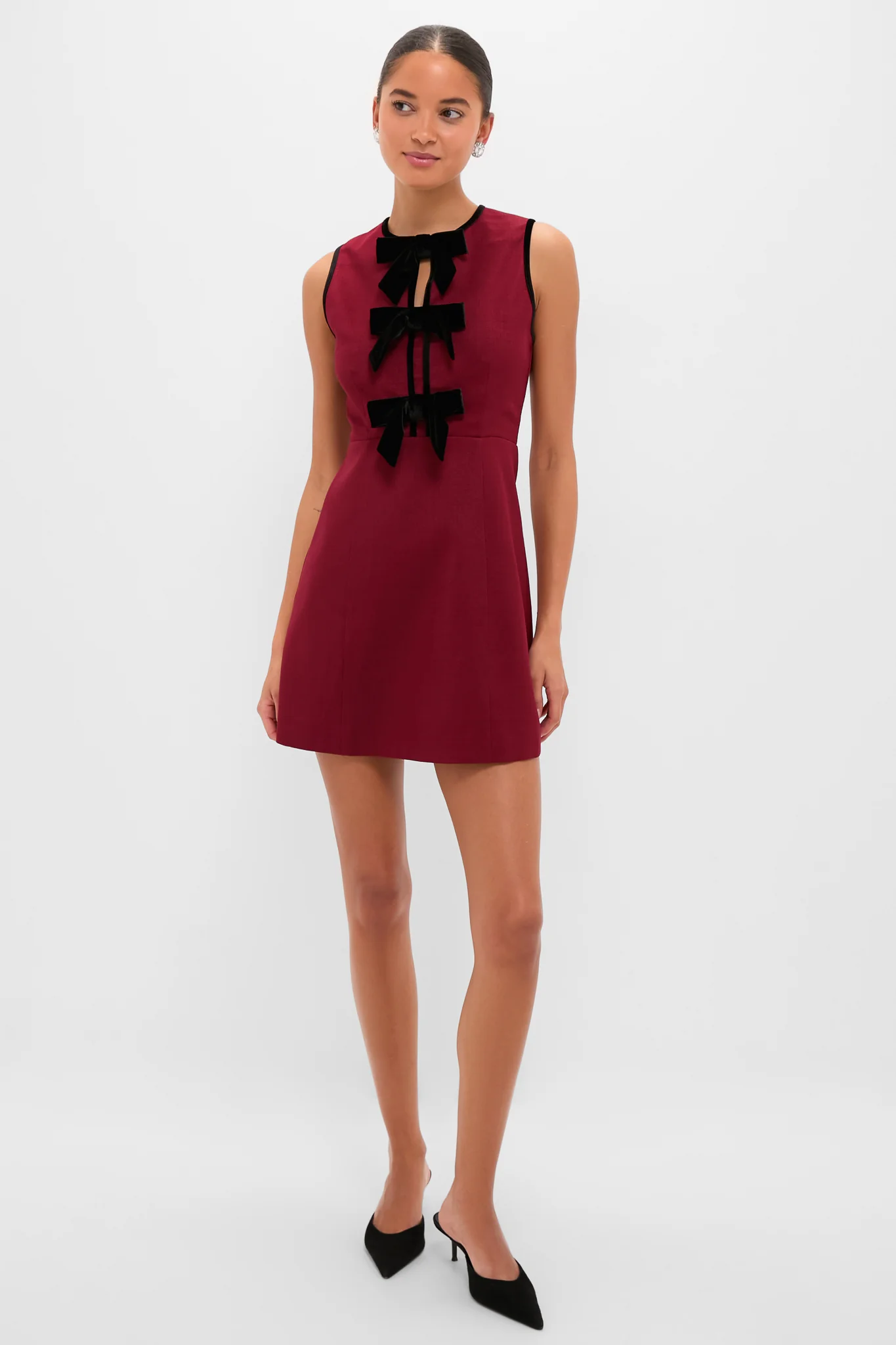Cranberry Velvet Bow Jaclyn Mini Dress - Image 6
