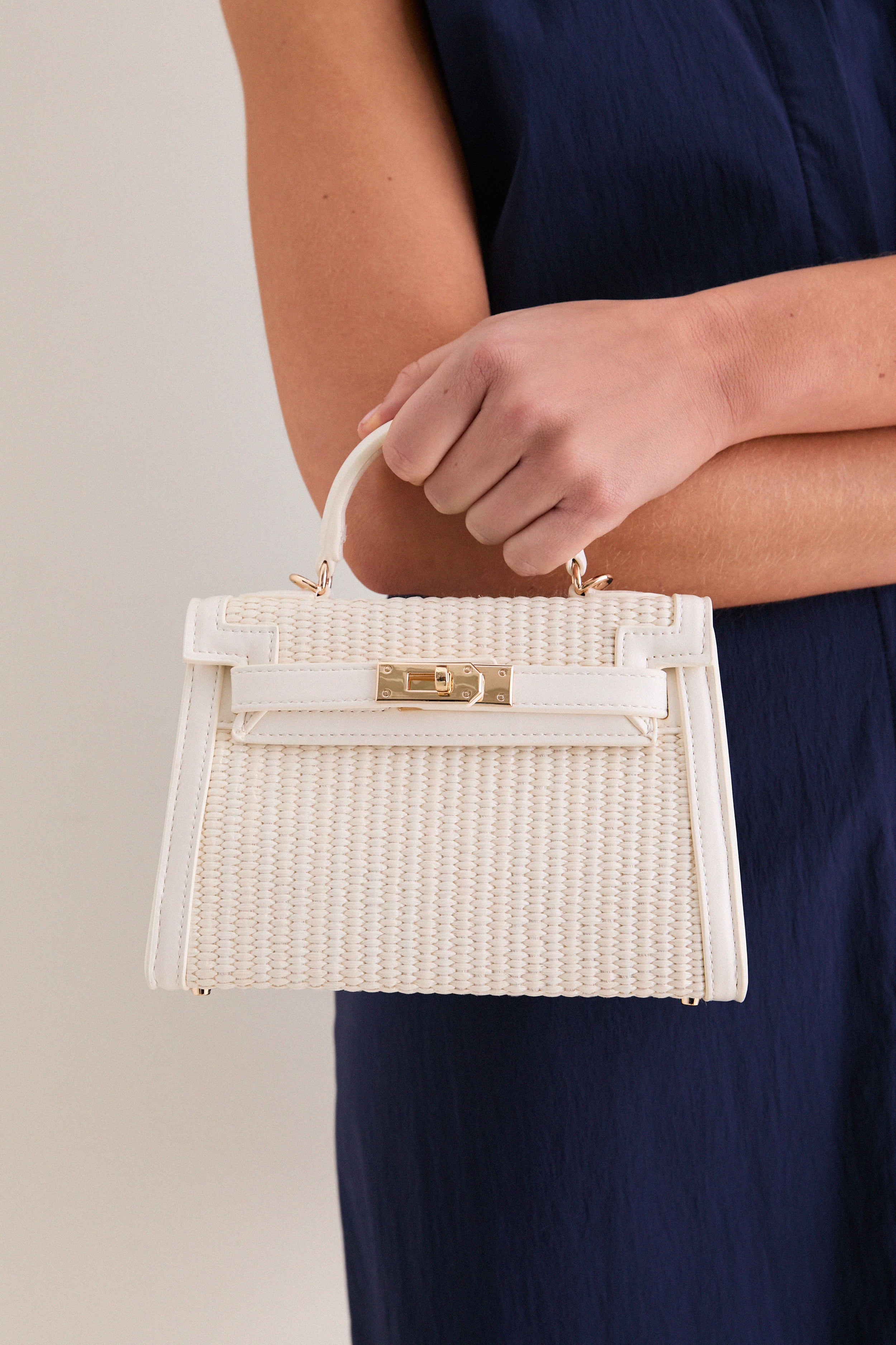 Cream Hariette Raffia Handle Bag - Image 2