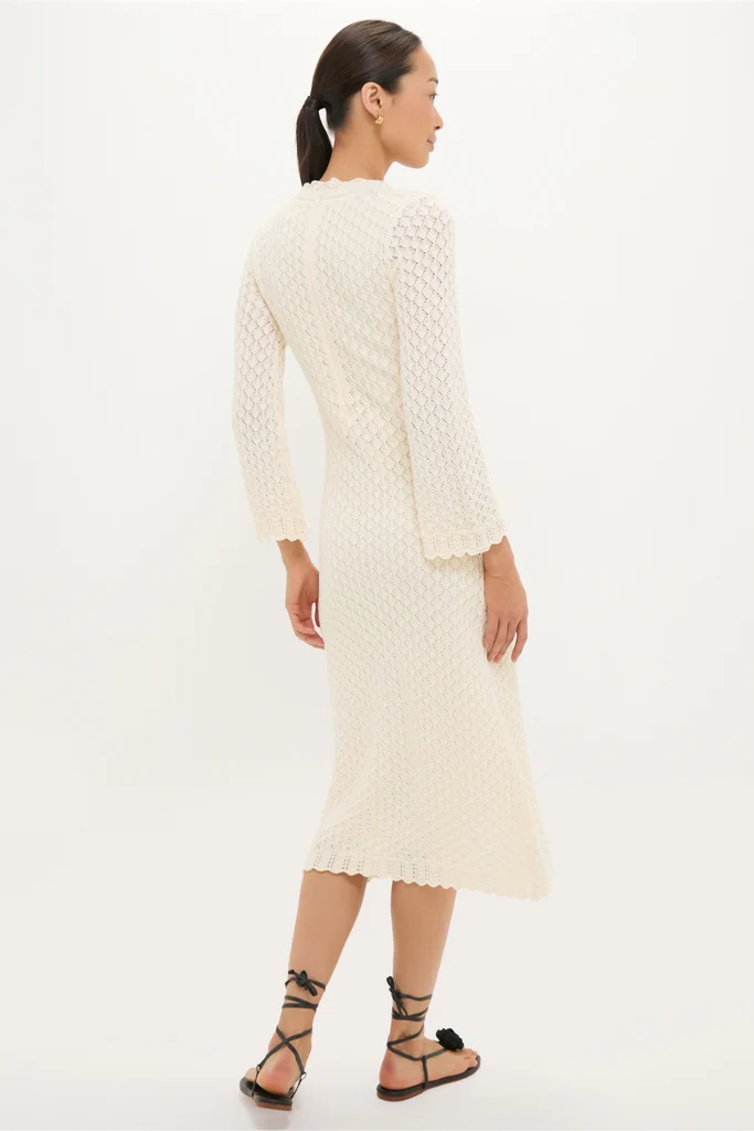 Cream Pointelle Knit Colby Midi Dress - Image 6