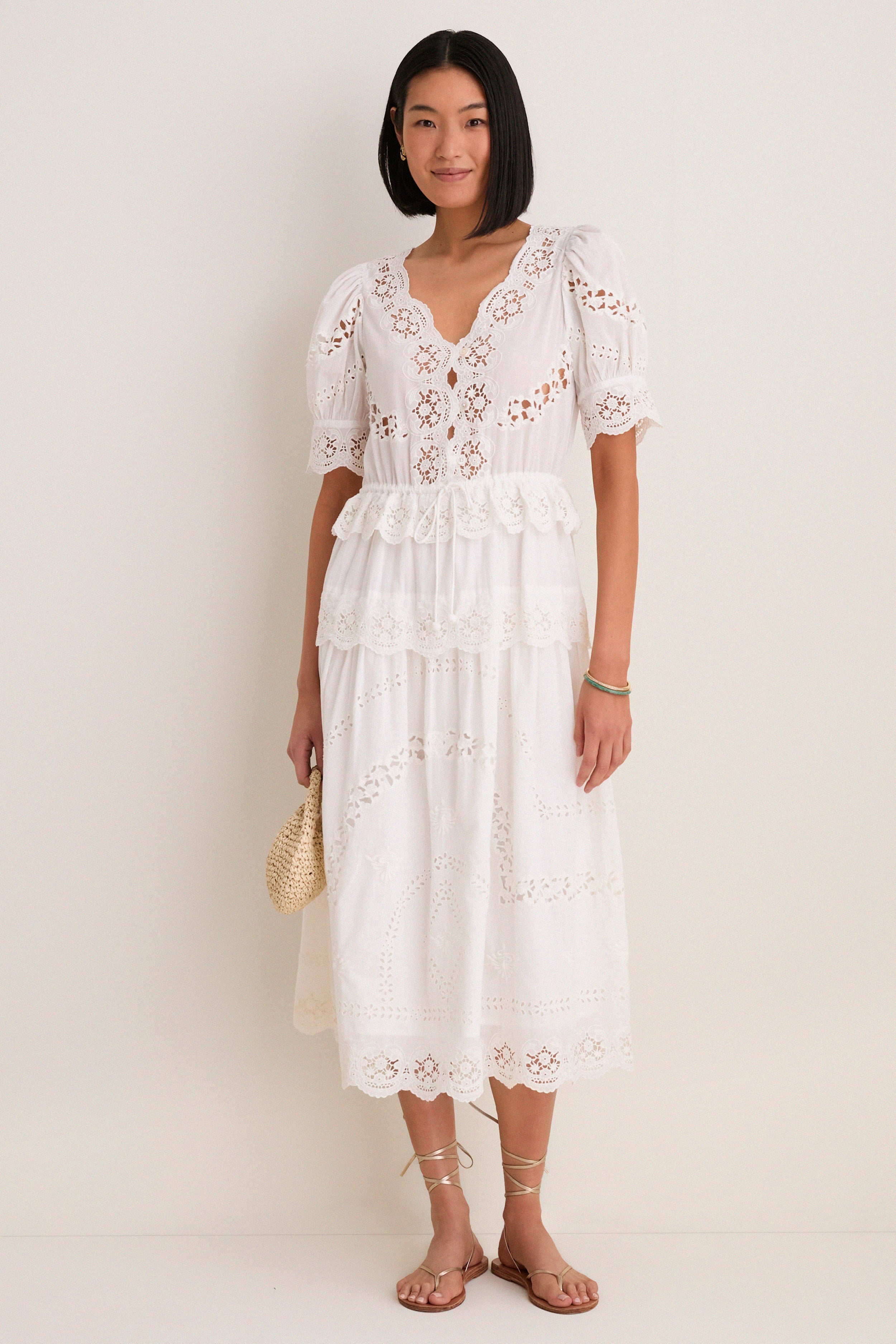 Cream Sofia Embroidery Puff Sleeve Dress - Image 2