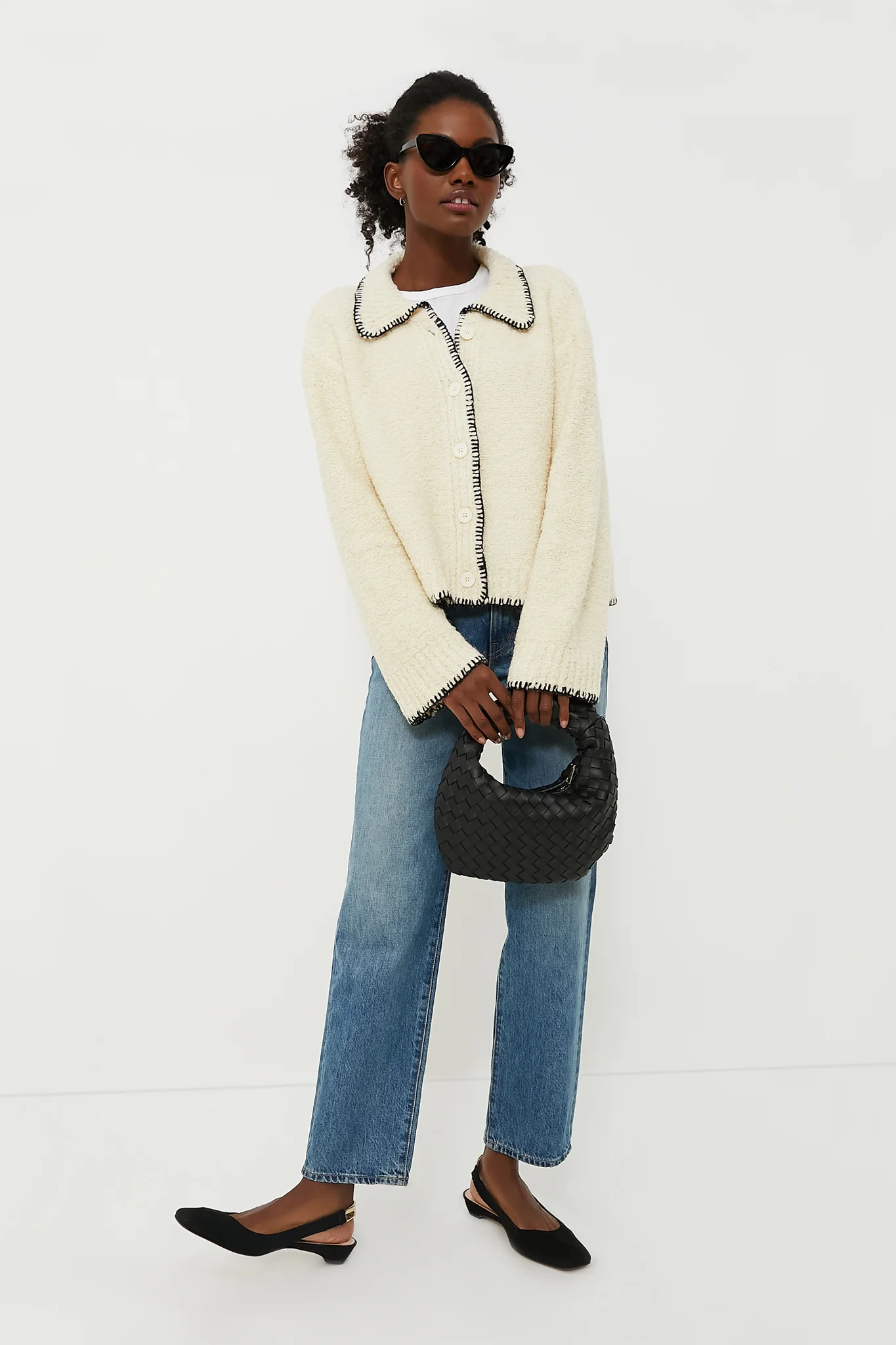 Cream with Black Stitching Cardigan - Image 2