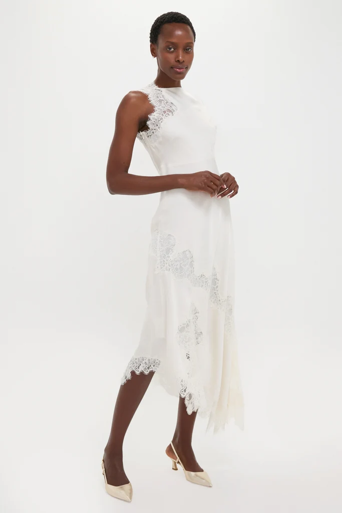 Creme Satin Lace Alessia Midi Dress - Image 3