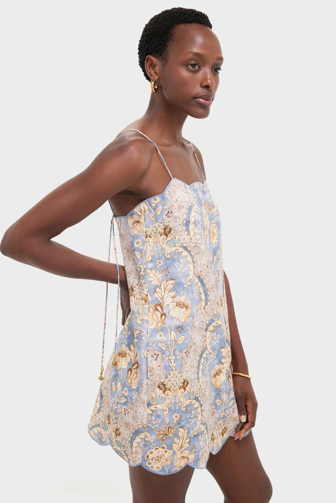 Damask Denim Daylight Scallop Mini Dress - Image 4